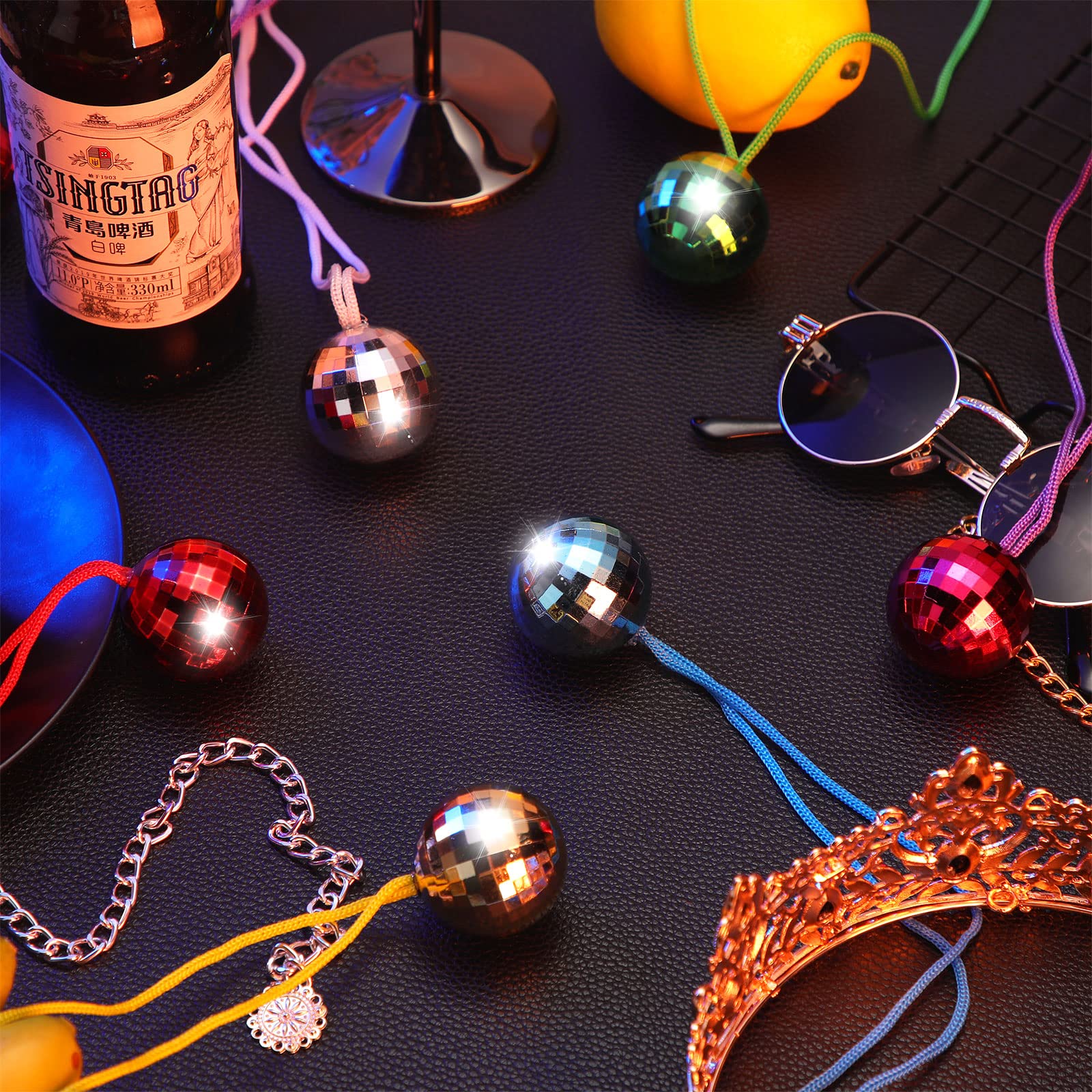 42 Pcs Disco Ball Necklaces 70s Disco Party Necklaces 1.5 Inches Disco Necklace Assorted Color Disco Party Decorations Disco Acc