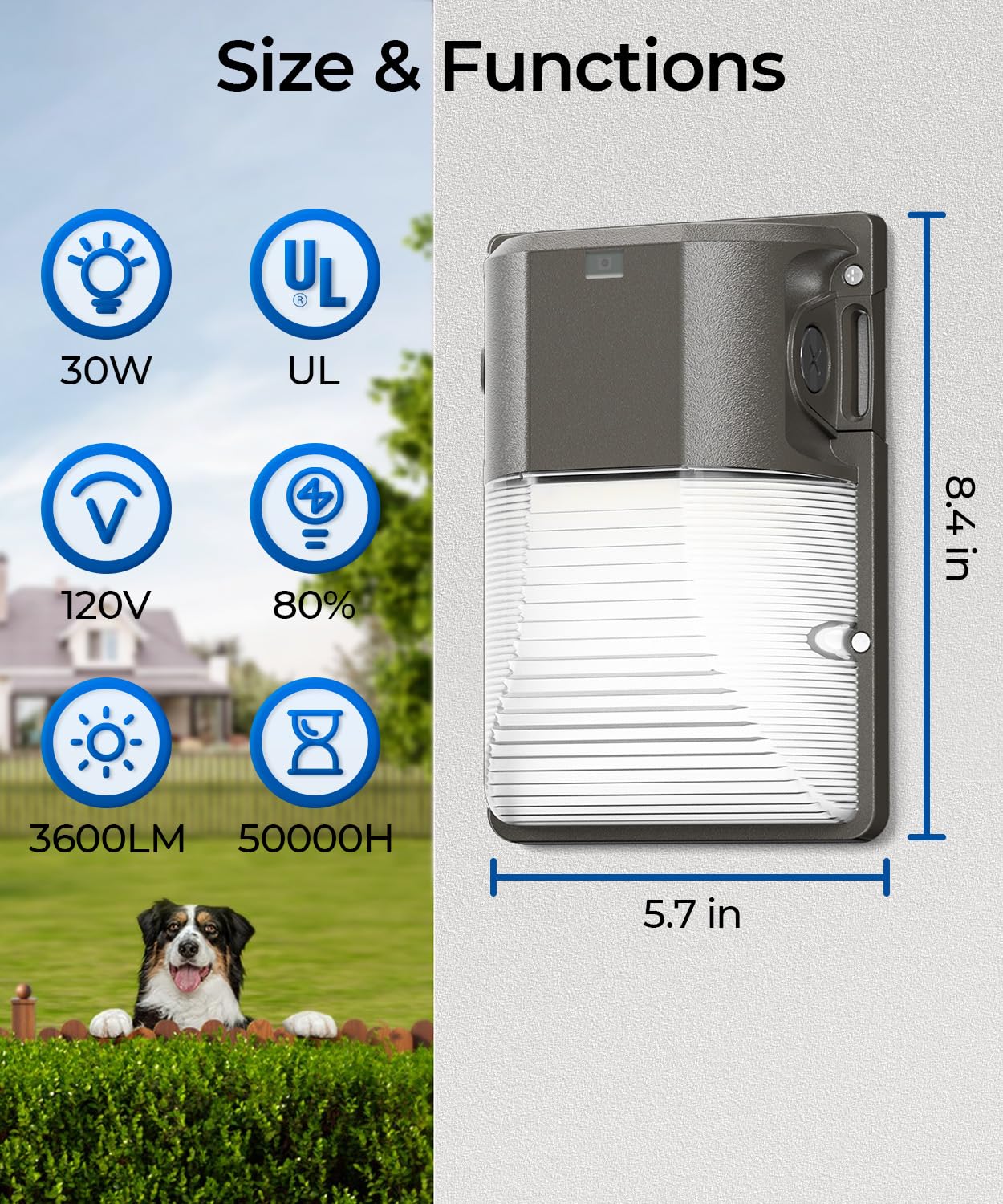 CINOTON 30W LED Wall Pack Light, Dusk to Dawn Sensor, 3600LM, 5000K, IP65 Waterproof, Bronze, 2 Pack, Model SS-M