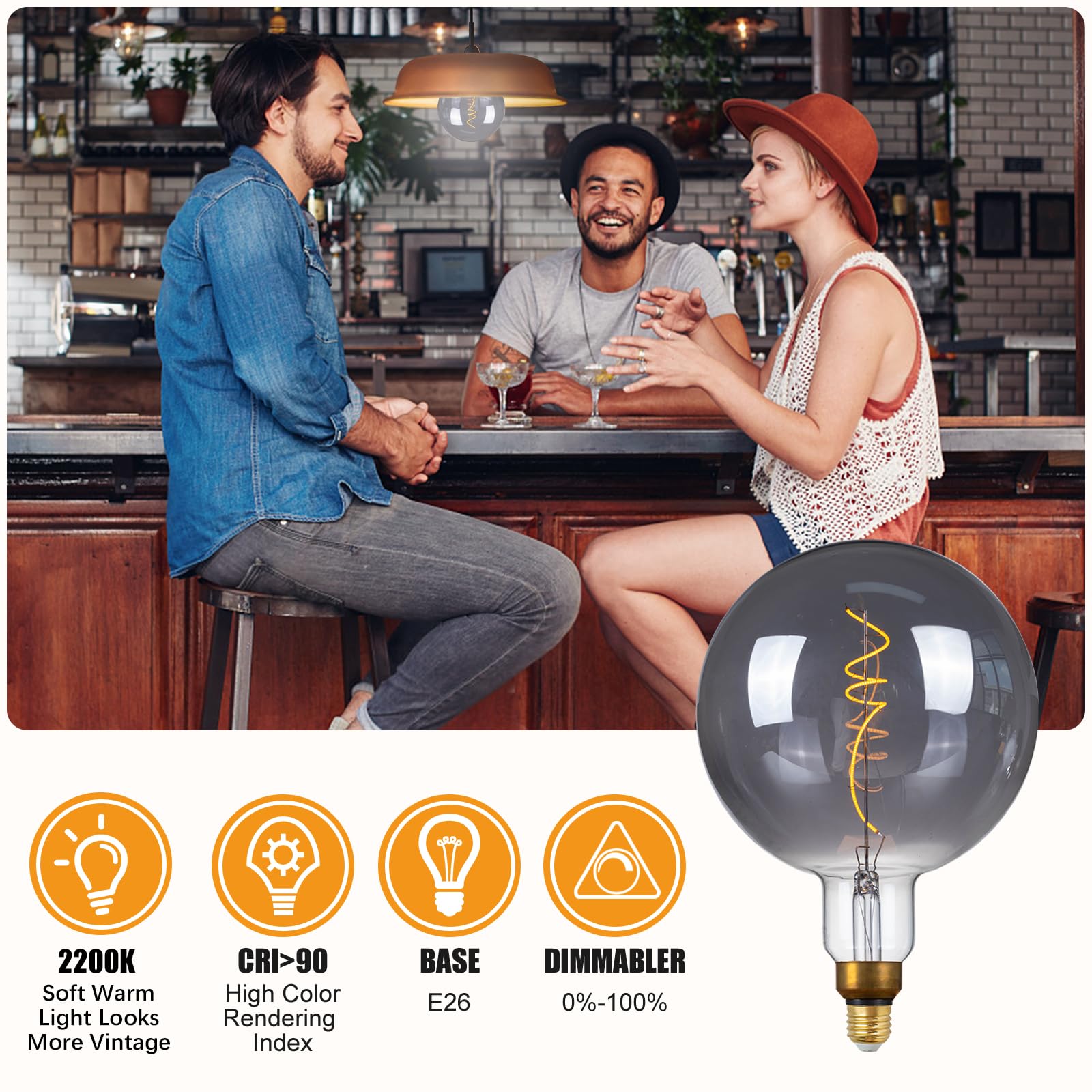 Sd Lux Oversized Vintage Led Light Bulbs 5W, Medium Base E26, Giant Edison Bulb Large Decorative Bulbs, Huge Edison Light, Dimma