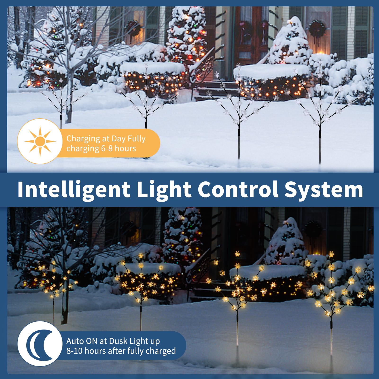 Tailerri Solar Christmas Pathway Lights For Outside  4 Pack Artificial Tree Snowflake Stake Lights  Waterproof Christmas Decorations For Yard Garden Patio Party Winter Decor (Warm White)