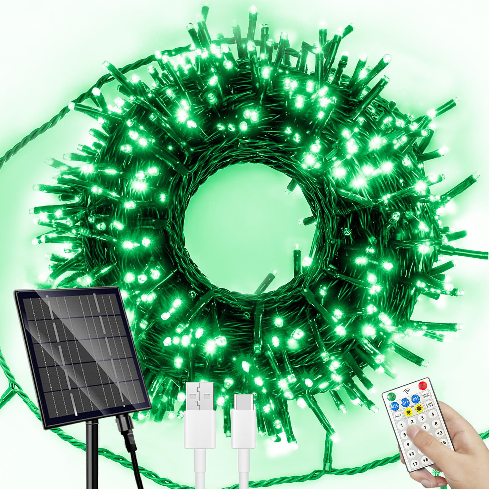 SOLARBABY Solar Christmas Lights, 164FT 500 LED, 19 Modes, Waterproof, Green, Model 500LED-G