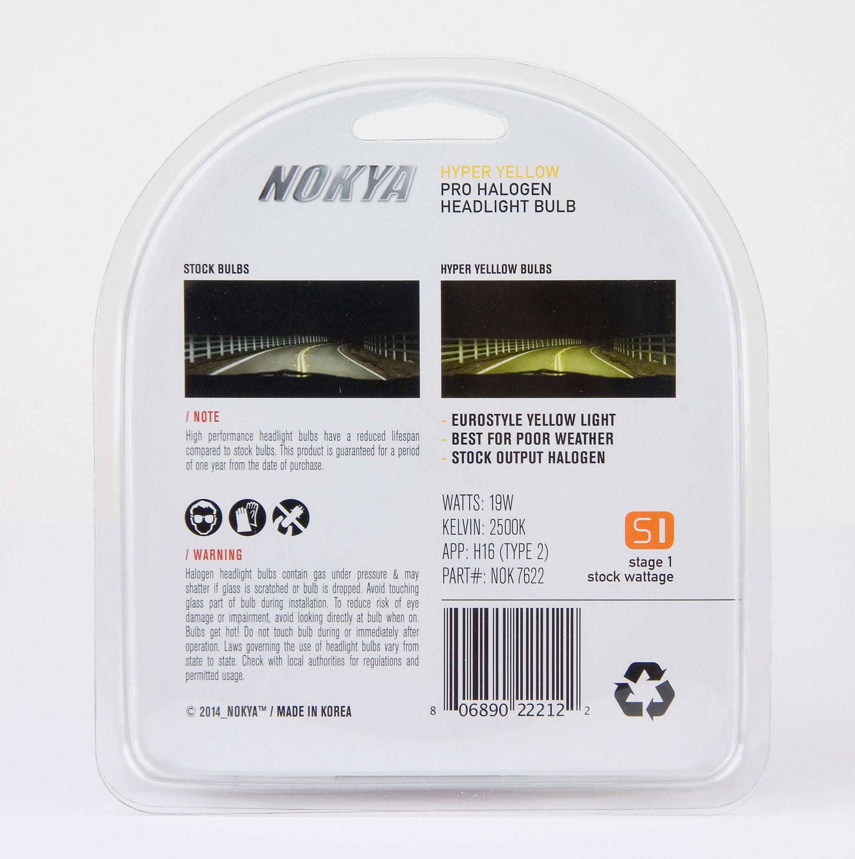 Nokya H16 Fog Light Bulbs - Hyper Yellow 2500K 19W (Stage 1) for Enhanced Visibility
