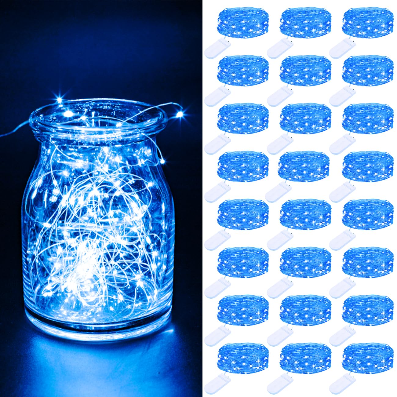 litogo Fairy Lights 24 Pack, 7ft 20 LED Waterproof String Lights, Warm White & Blue, Ideal for Mason Jars, Centerpieces, Weddings, Christmas