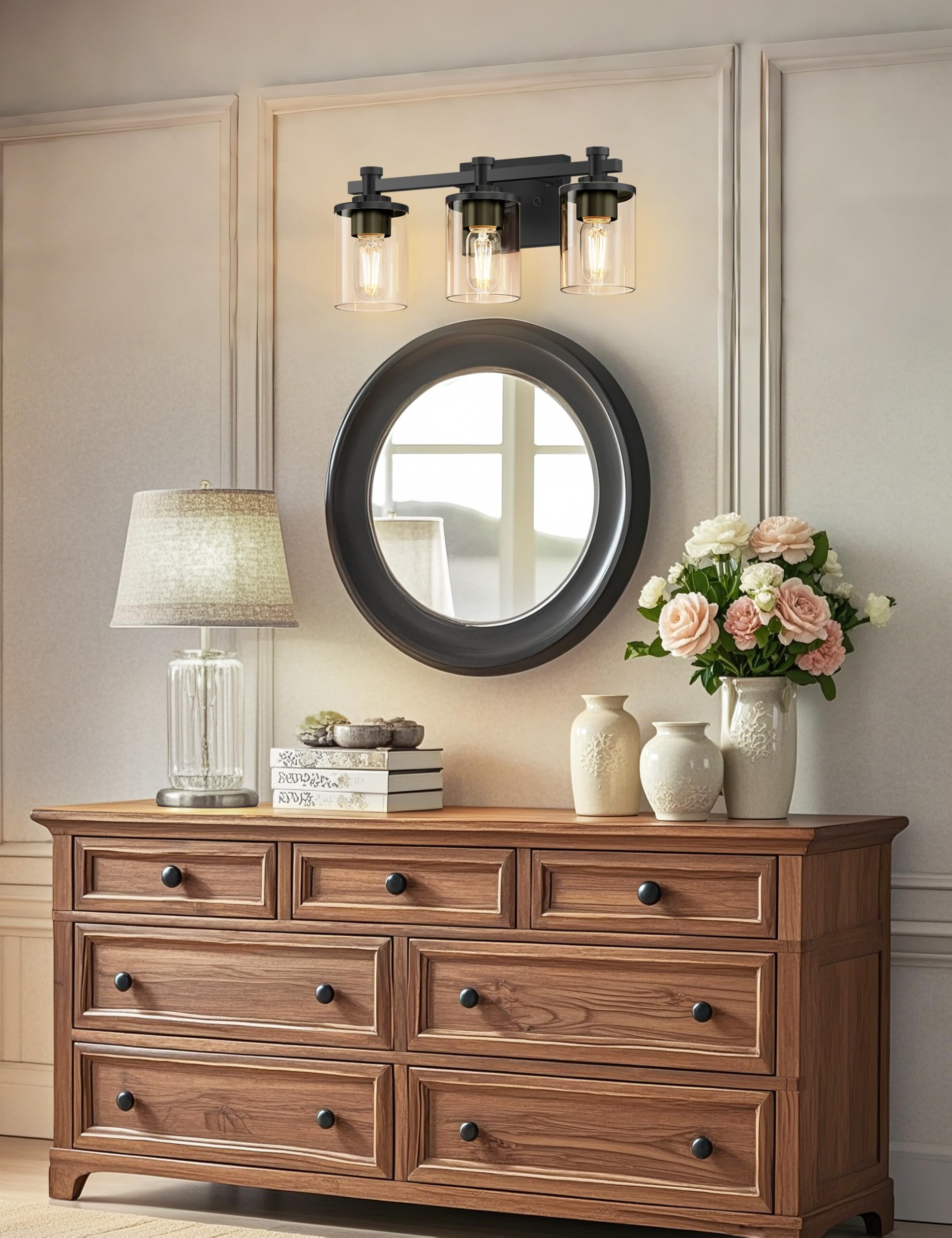 L Lohas Led Bathroom Vanity Light  3-Light Modern Black Wall Sconce Lighting With Clear Glass Shade  Lighting Fixtures Over Mirror  Vanity Light 17In