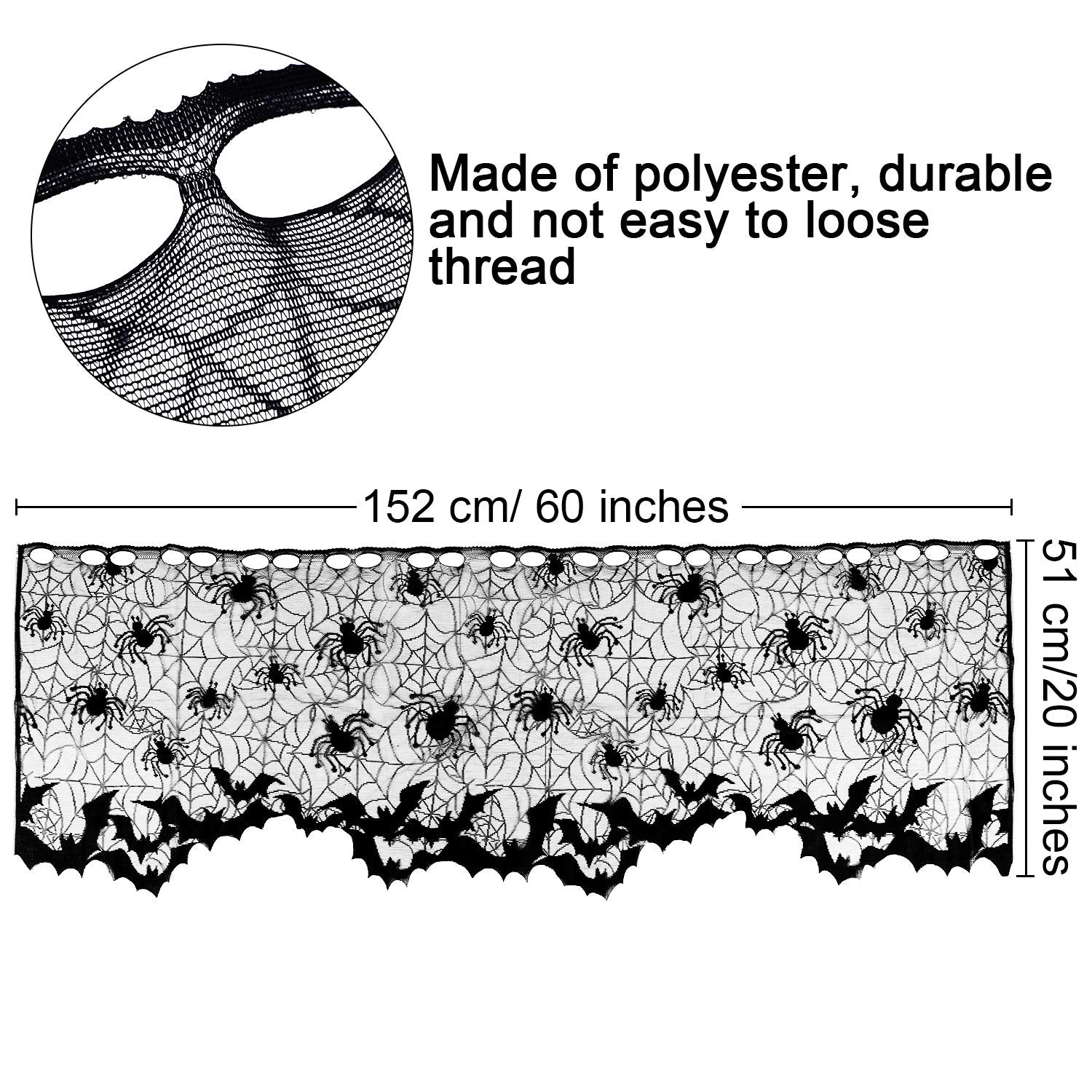 Boao Halloween Spider Web Lamp Shades, Black Lace Cover with Ribbons, Model Boao-Lace Lamp Cover-01