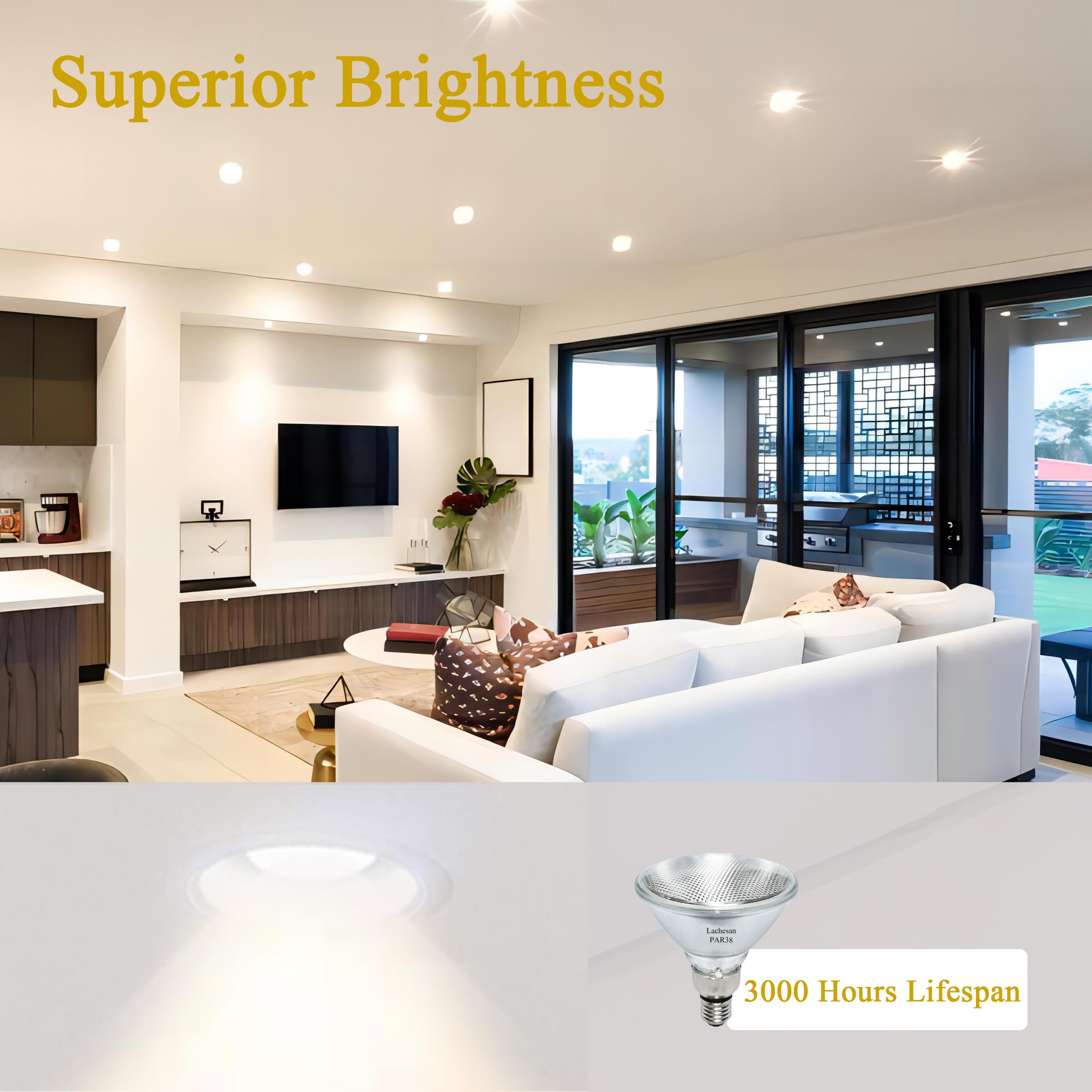 Lachesan PAR38 Halogen Flood Light Bulbs, 90W Equivalent, E26 Base, 2700K Warm White, 8 Pack