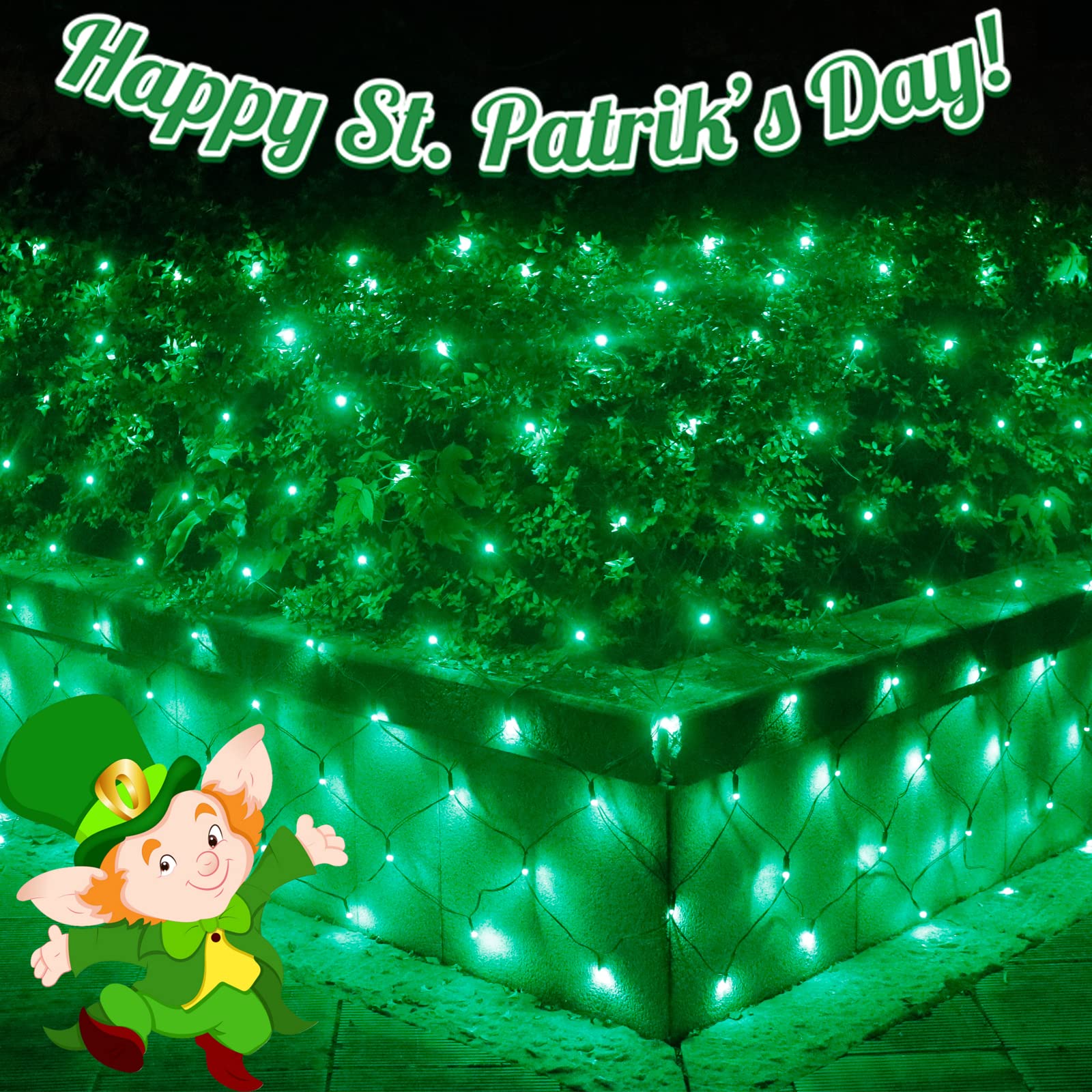 300Led Green Net Lights St Patrick'S Day Decorations, 14.8Ftx5Ft 8 Modes Connectable Mesh Lights, Waterproof Fairy Outdoor Plug-