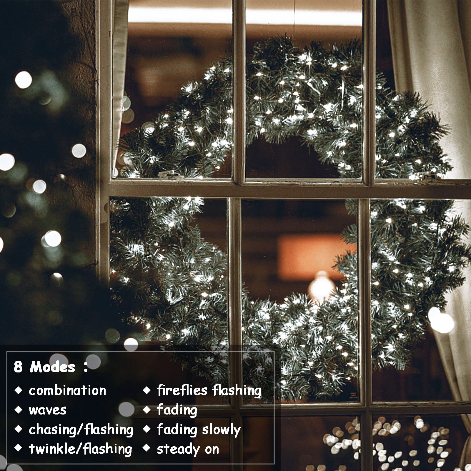 Zaiyw 200 Led String Lights Battery Operated, 66Ft Cool White, Remote Timer, 8 Modes, Dark Green Wire