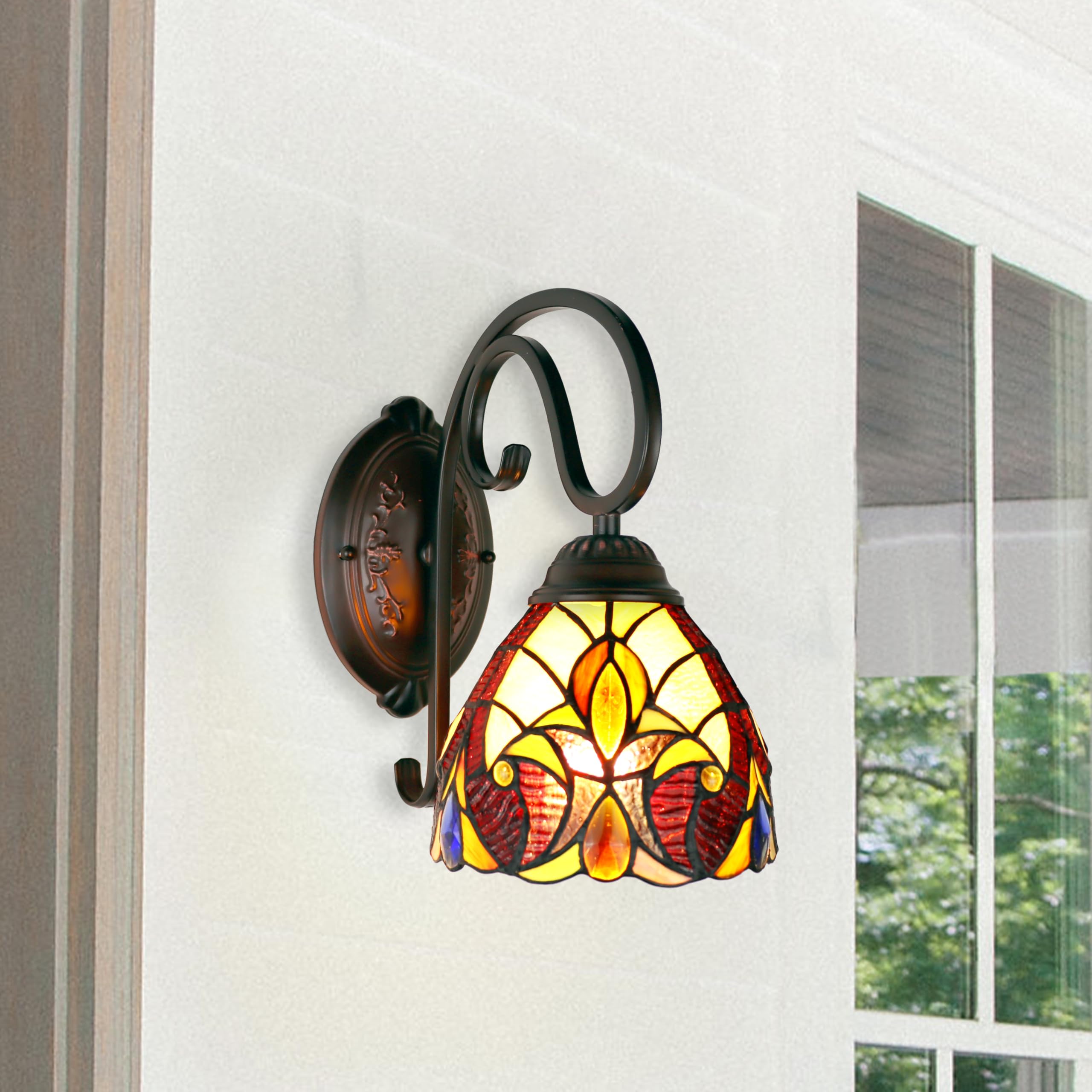 Chloe Lighting Adia Victorian Tiffany-Style Wall Sconce, Dark Bronze, 1 Light, 6.25inx10.88inx11in, Multicolor, Model CH38632AV06-