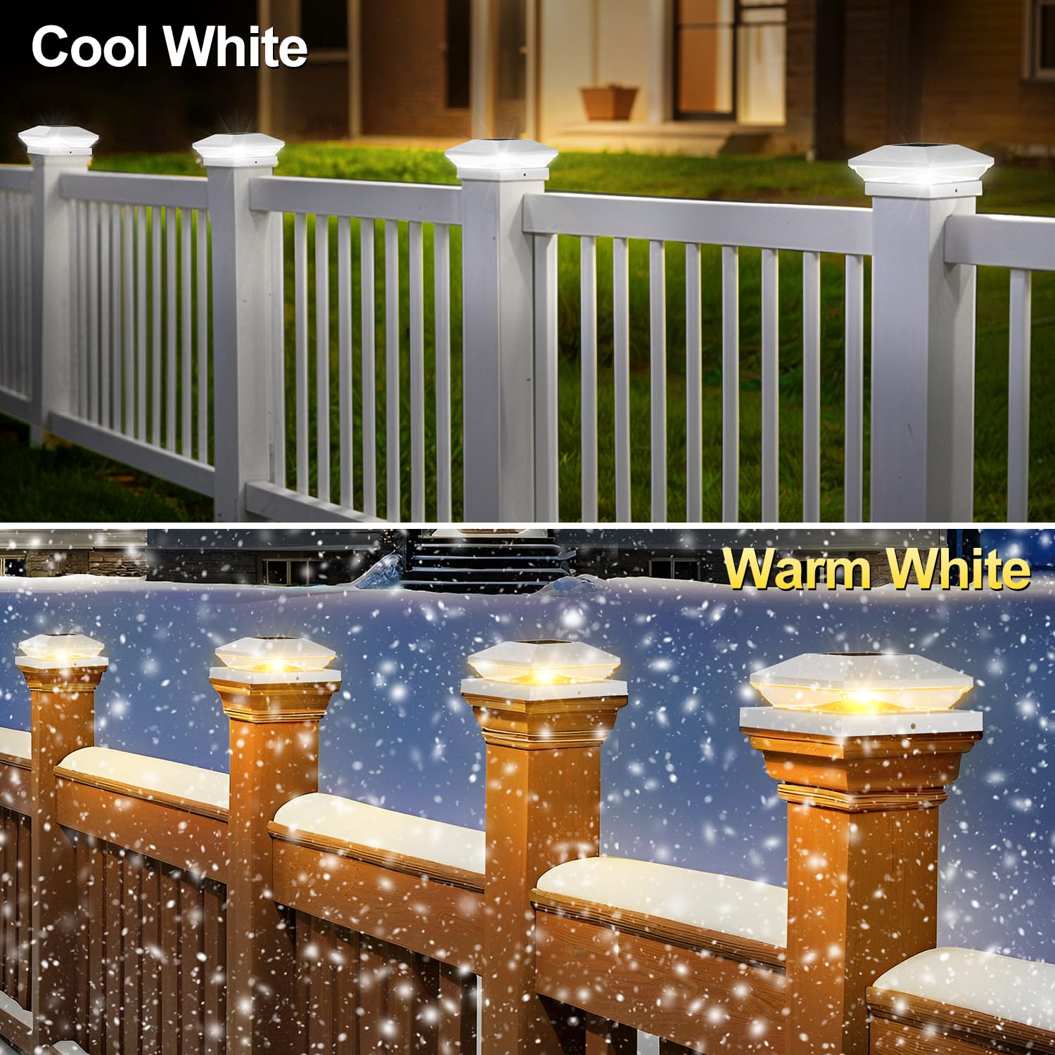 T-Sun Bright Solar Post Cap Lights 6 Pack - Outdoor Waterproof Solar Powered Deck Fence Post Lights For Wooden (4X4/6X6) & Vinyl