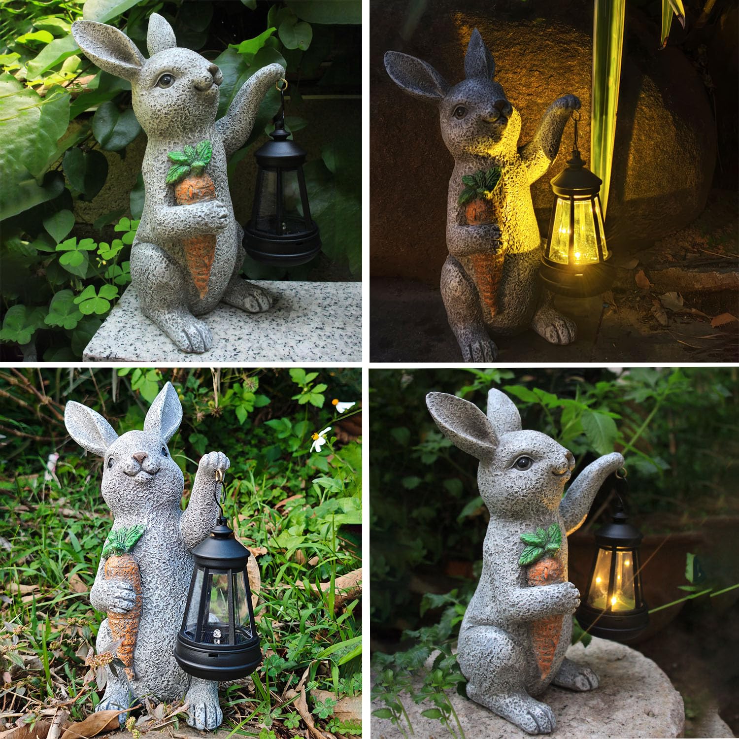 Garden Statues Rabbit Solar Lantern Outdoor Handmade Resin Statue Bunny With Cute Carrot For Patio  Yard MotherS Day Gift Ideas (Rabbit1)