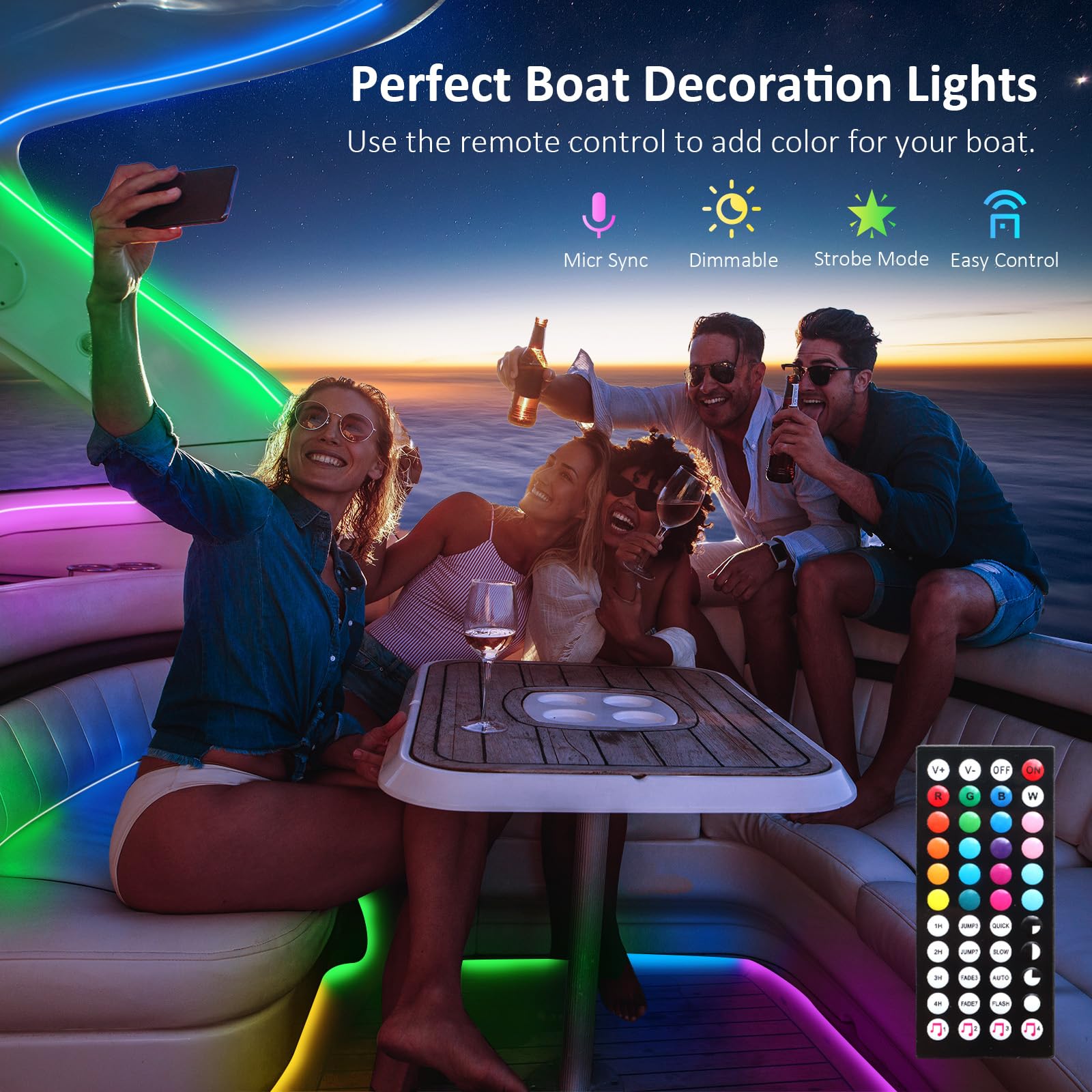 Yeenoon IC RGB LED Boat Strip Light, 32.8ft, IP68 Waterproof, Remote & App Control, Music Sync, Model 5050RGBIC12V30B