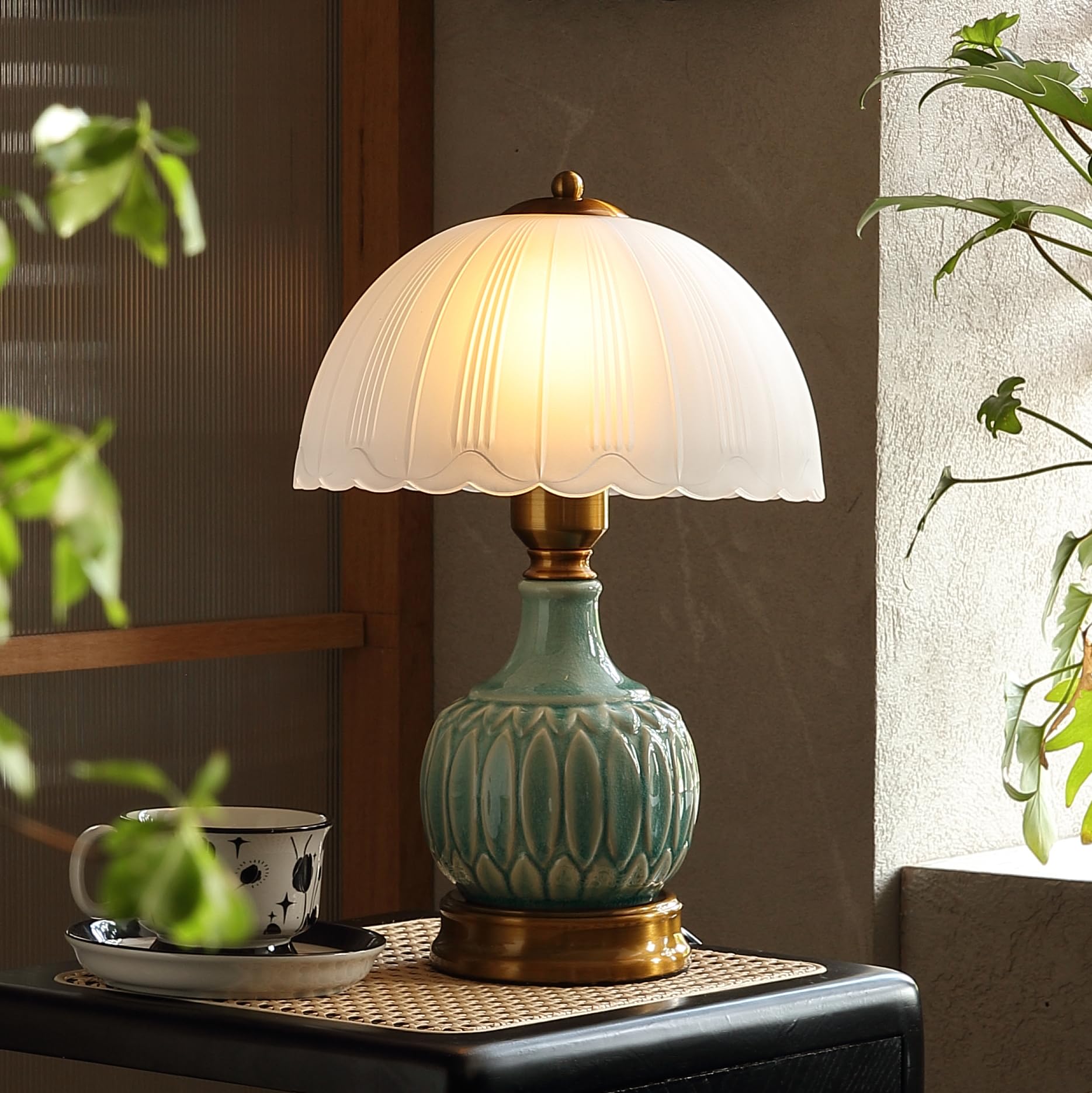 Glivpny Vintage Lamps for Living Room,Mid Century Modern Bedside Table Lamp,Retro Mushroom Nightstand Bedroom Lamps, Ceramic Sma