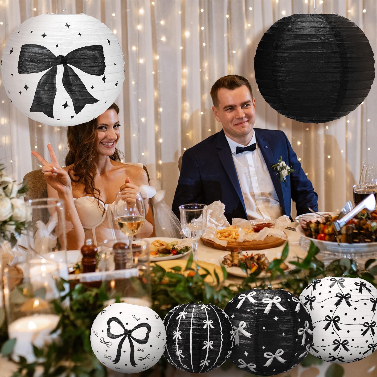 Glooglitter 12 Pcs Black Bow Paper Lanterns Black Bow Birthday Party Decorations Birthday Decor For Girls Women Weddings Bachelo