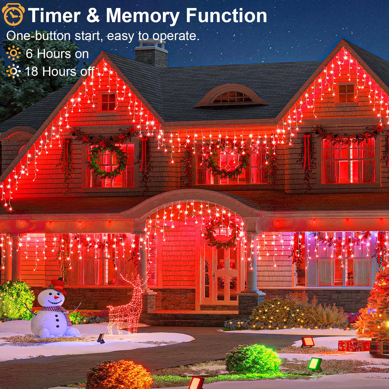 Einiiya 400 Led Red Christmas Lights, 33Ft Red Icicle Lights For Outside 8 Modes With 75 Drops, Waterproof Christmas Icicle Ligh