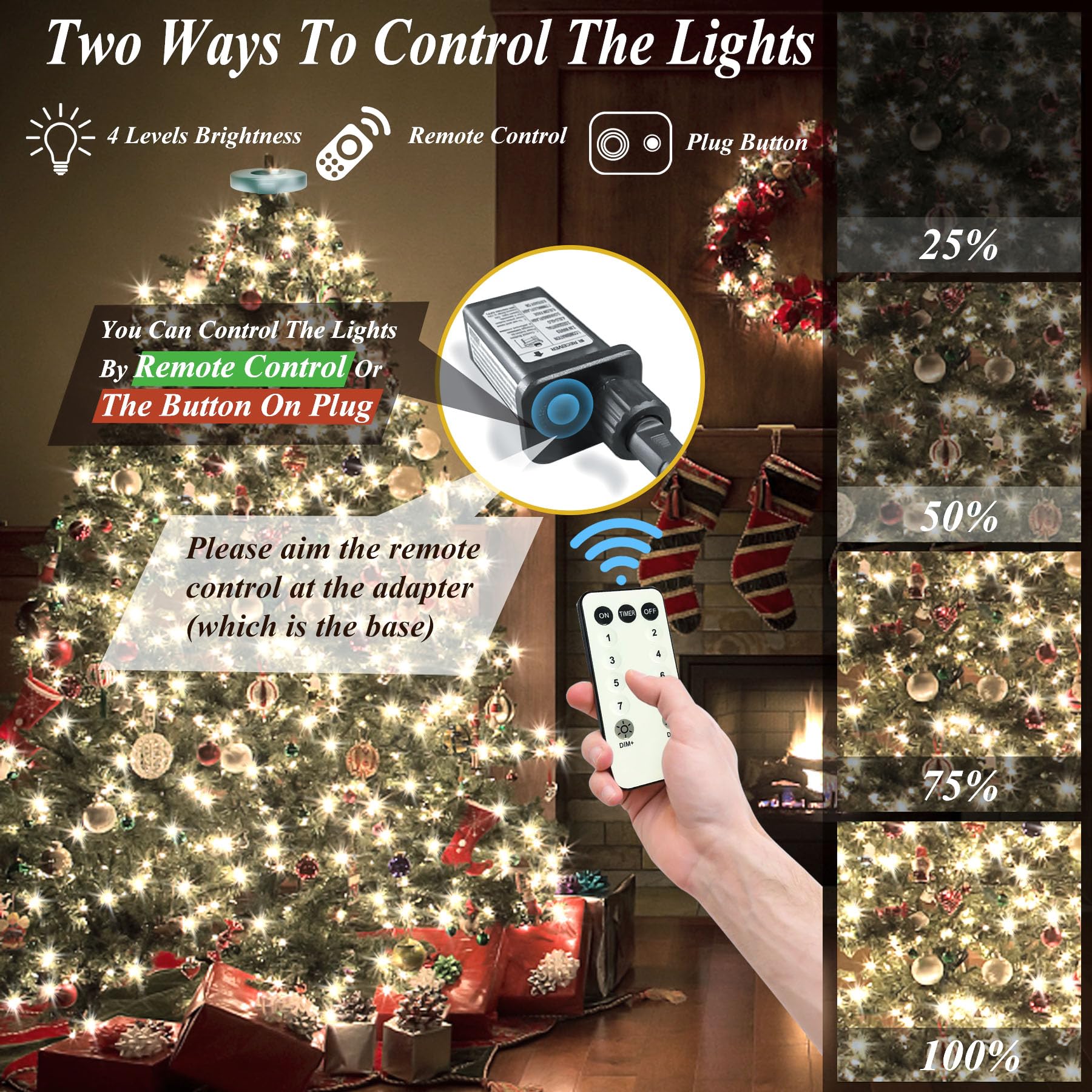 Aneeway Christmas String Lights, 400 LEDs, 8 Modes, 6.6FT, Cold White, Remote Control, Model SW-LSL-02-400
