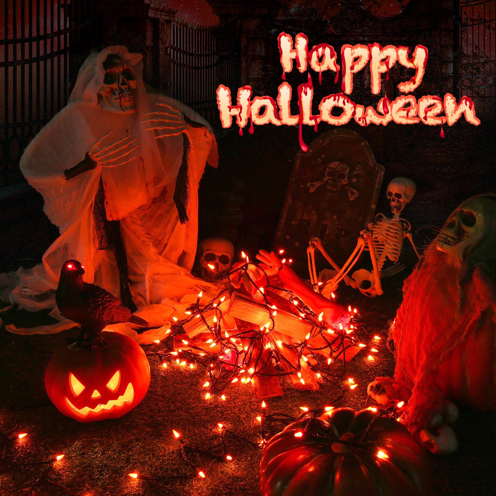 Toodour Orange Halloween Lights, 12.5ft 50 Count Incandescent Halloween String Lights, UL Certified Connectable Mini Bulbs Orang