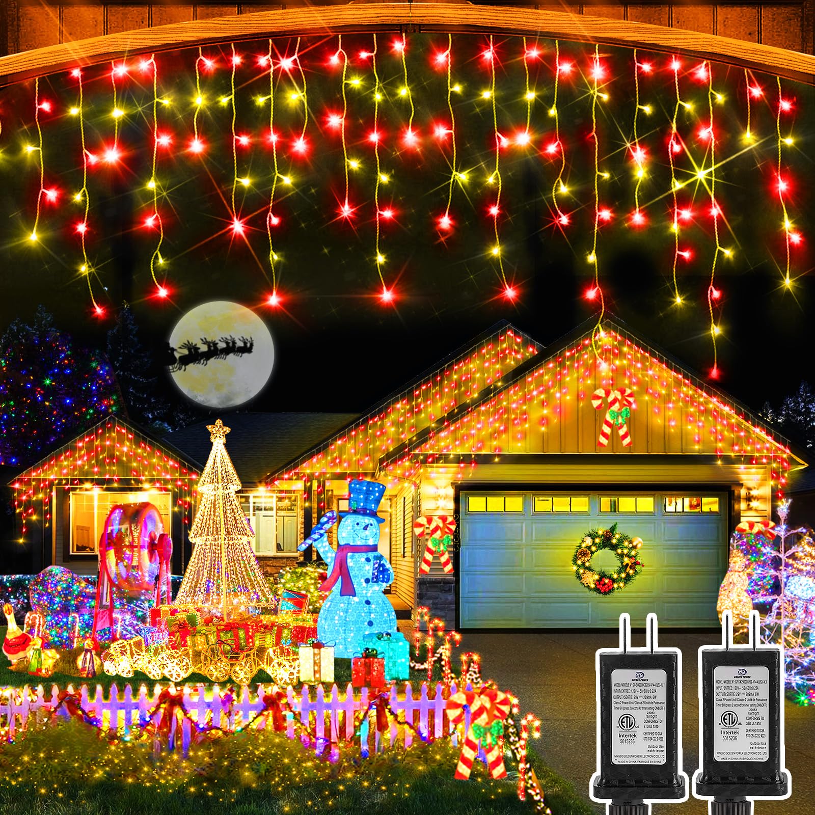 Heceltt Christmas Lights Outdoor, 2 Pack Total 98FT 960 LED Ice Lights for Outside with 180 Drops 8 Modes Timer Memory, Plug in 