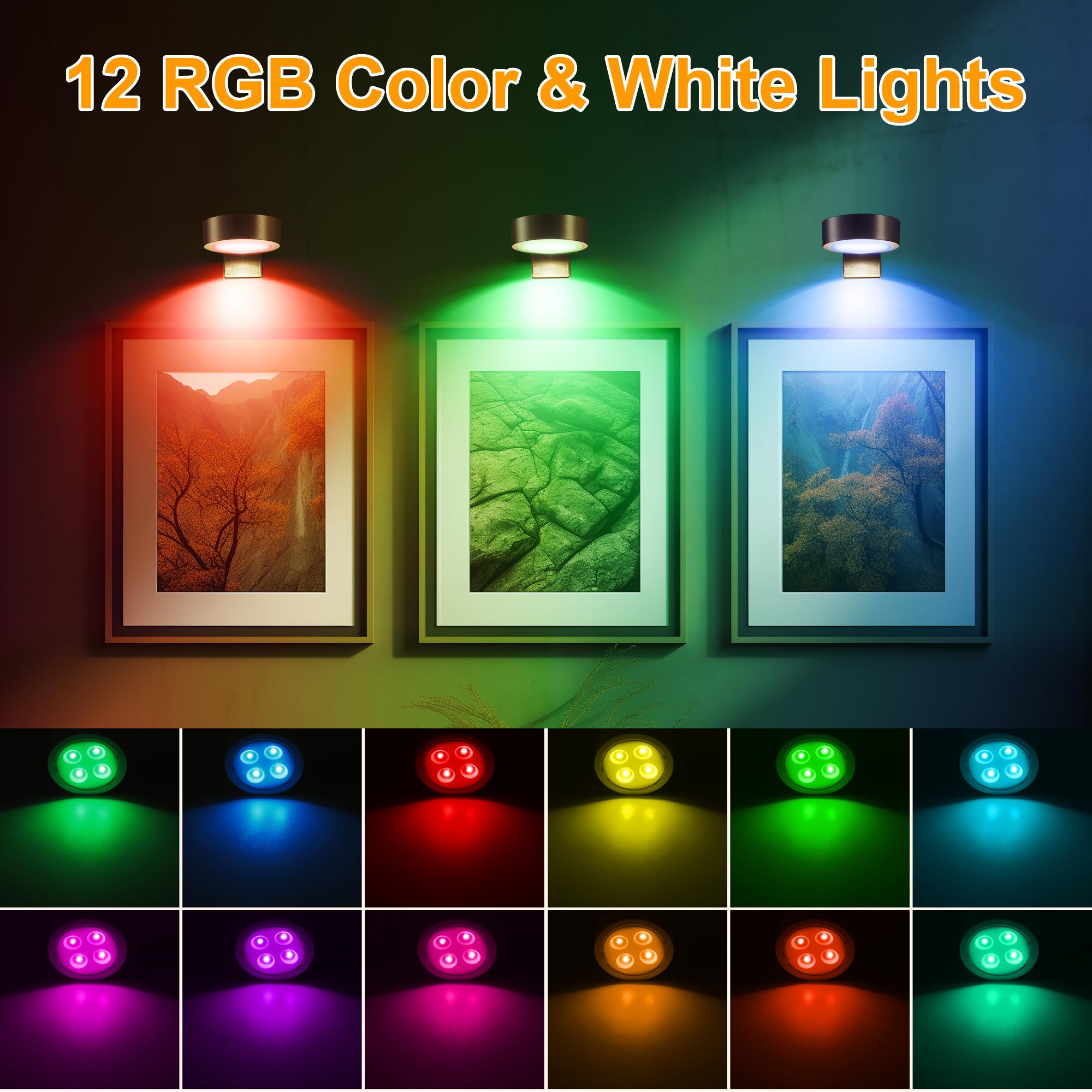 3-Pack Picture Lights For Wall, 13 Rgb Color Changing Led Art Display Light With Rechargeable Battery Operated, Magnetic Paintin