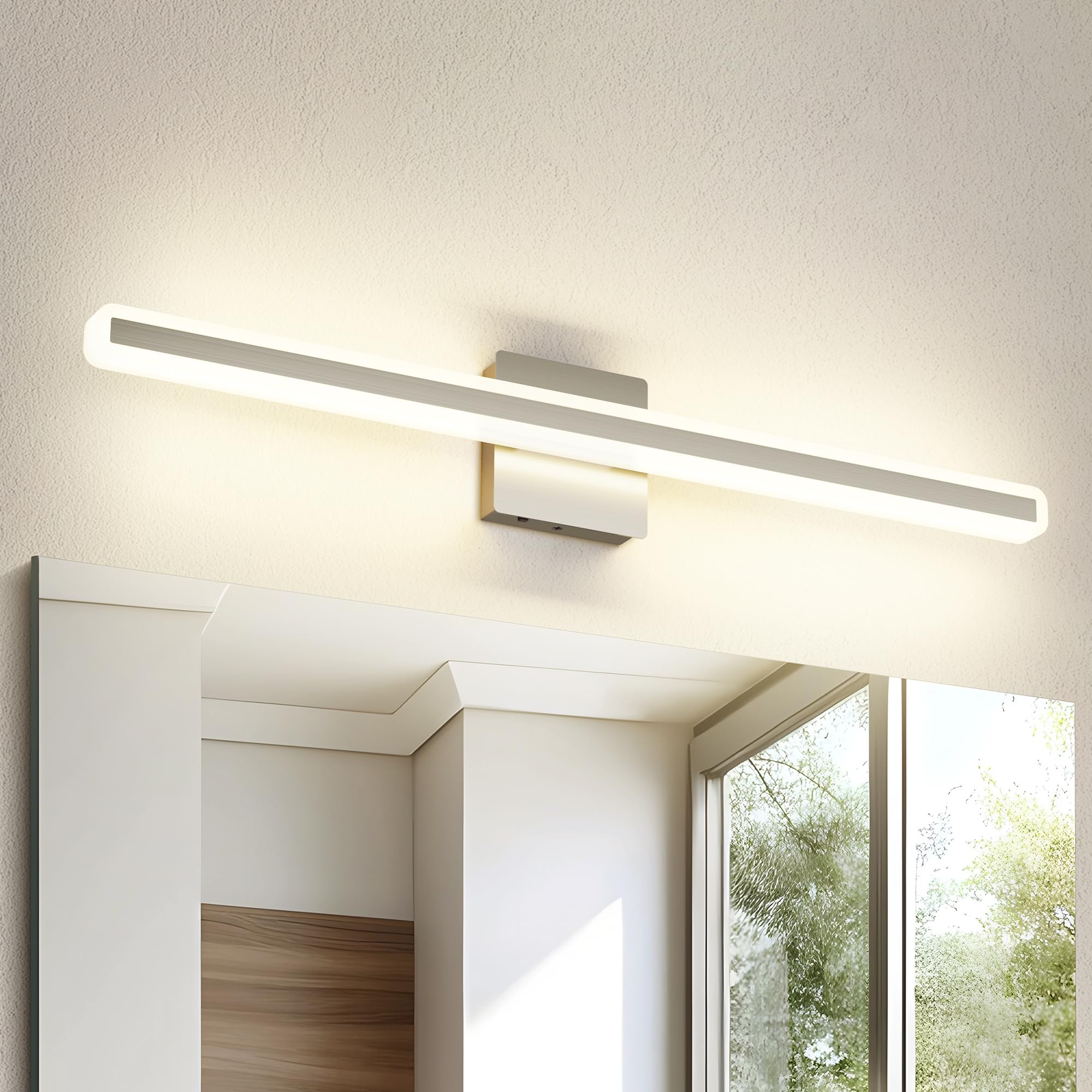 JUSHENG Brushed Nickel 32'' Dimmable LED Vanity Light Bar, 5CCT Modern Bathroom Lighting Fixture, Model 9871