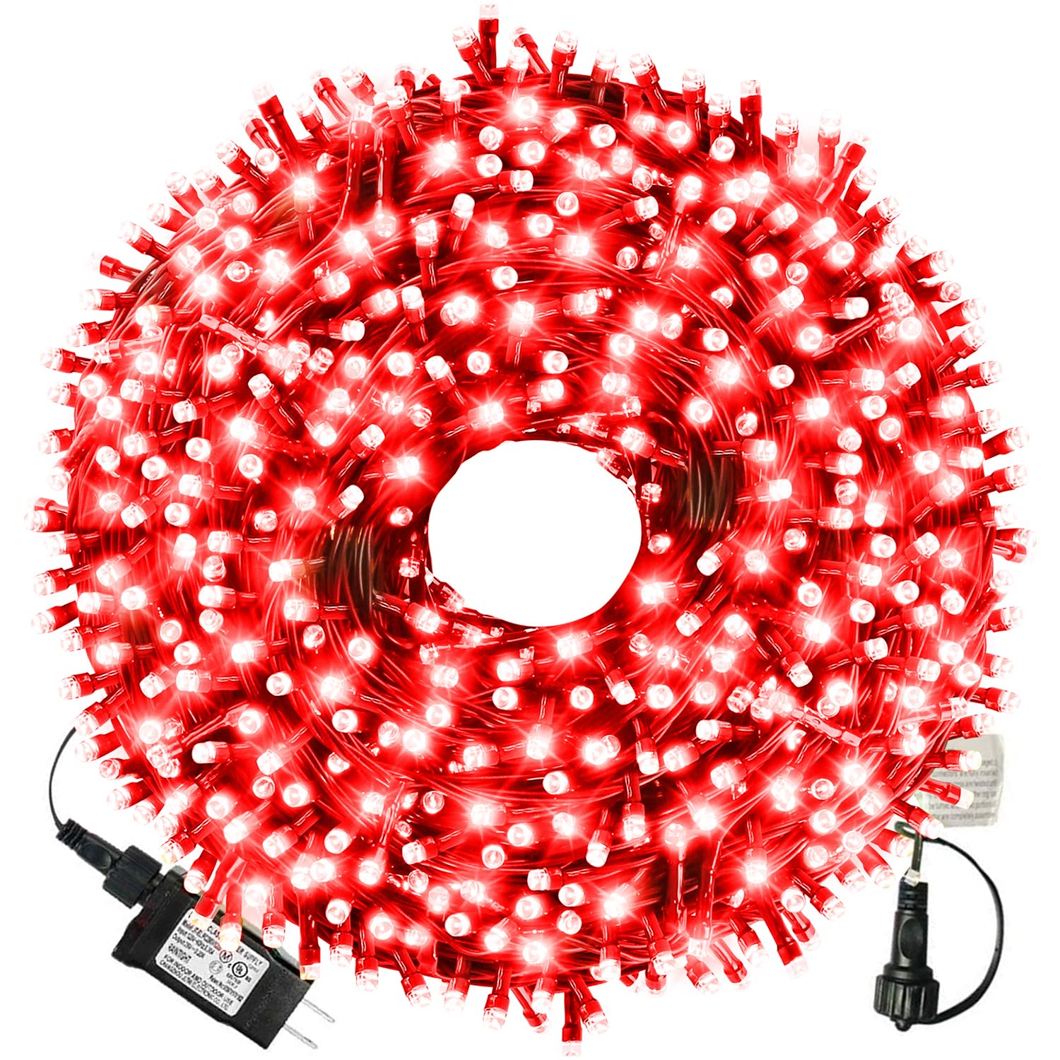 XTF2015 105ft 300 LED Christmas String Lights, End-to-End Plug 8 Modes Christmas Lights - UL Certified - Outdoor Indoor Fairy Lights Christmas Tree, Patio, Garden, Party, Wedding, Holiday (Red)