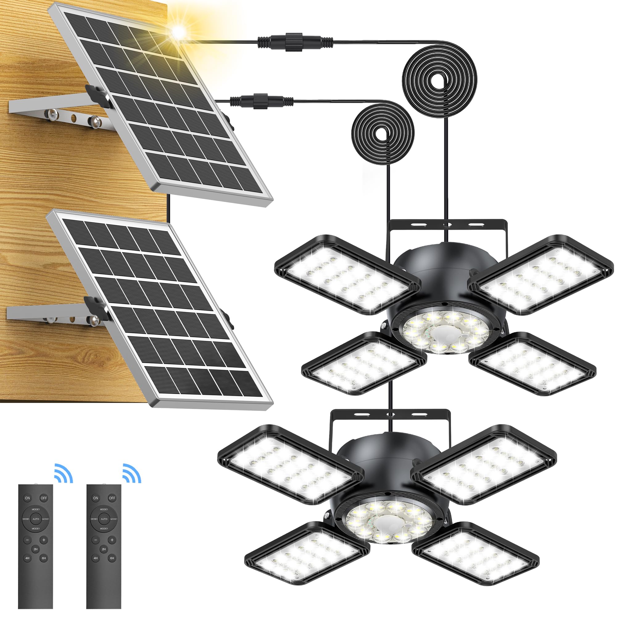 Latband Solar Shed Light 1200LM Motion Sensor 4-in-1 Pendant Light 2 Pack Black - Model A04, IP65 Waterproof, Remote Control, 5 Modes