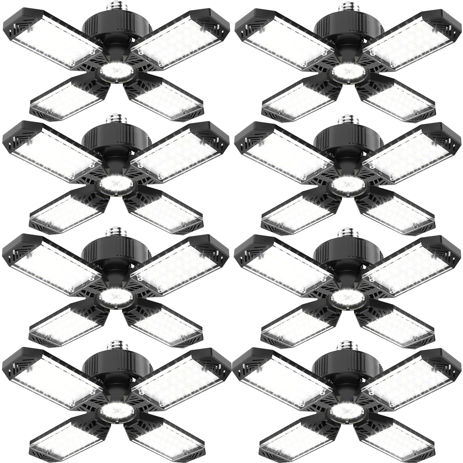 Garage Light - 8Pack 130W 13000Lm Deformable 4+1 Panel Led Garage Light With Led Transformer, E26/27 Base, 6500K Daylight White Garage Lights Ceiling Led For Garage, Factory, Warehouse, Storage Room