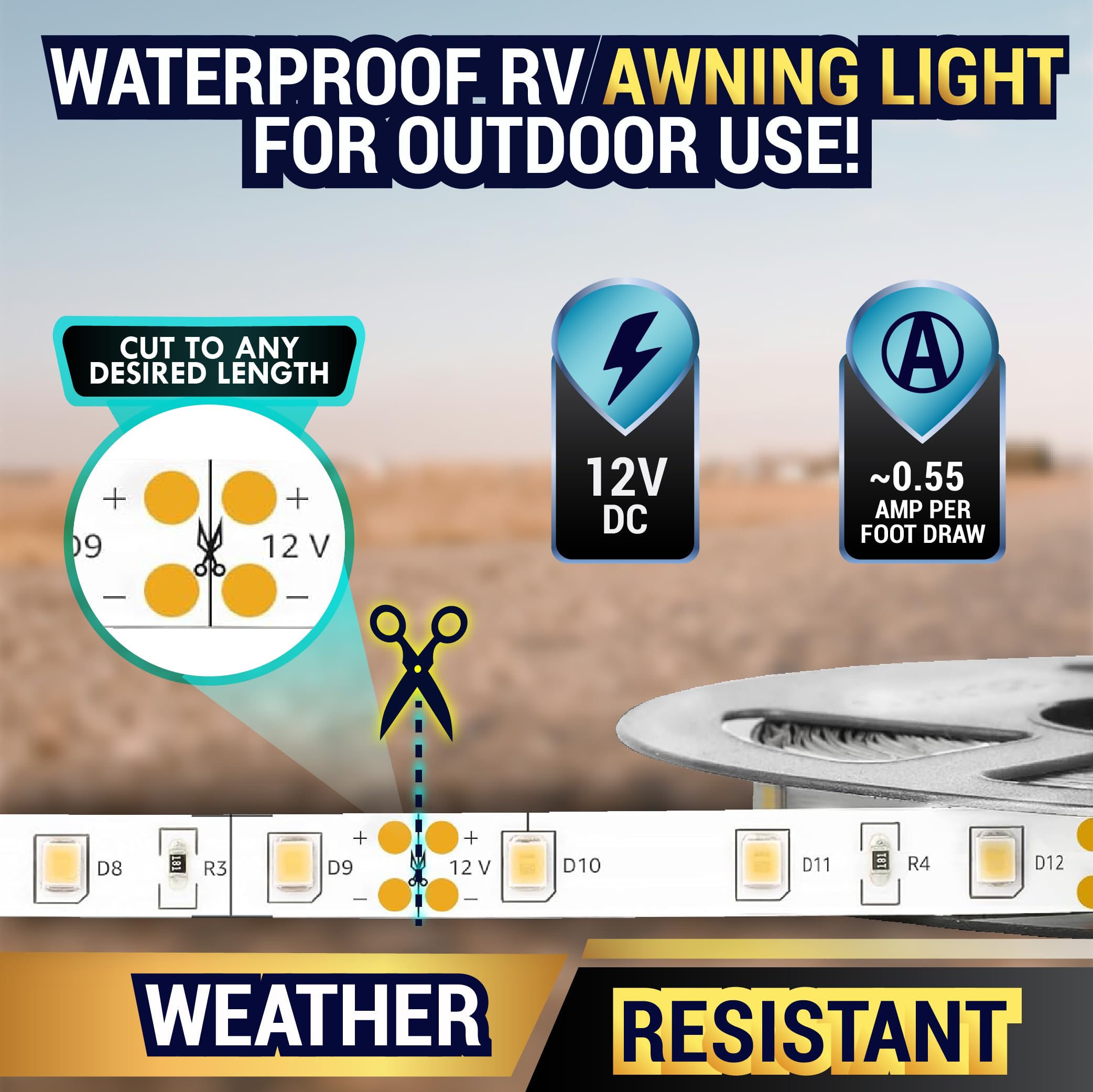 LATCH.IT 12V RV Awning LED Light Strip, 20-Foot V2.1, Multicolor, IP68 Water-Resistant, DIY Kit