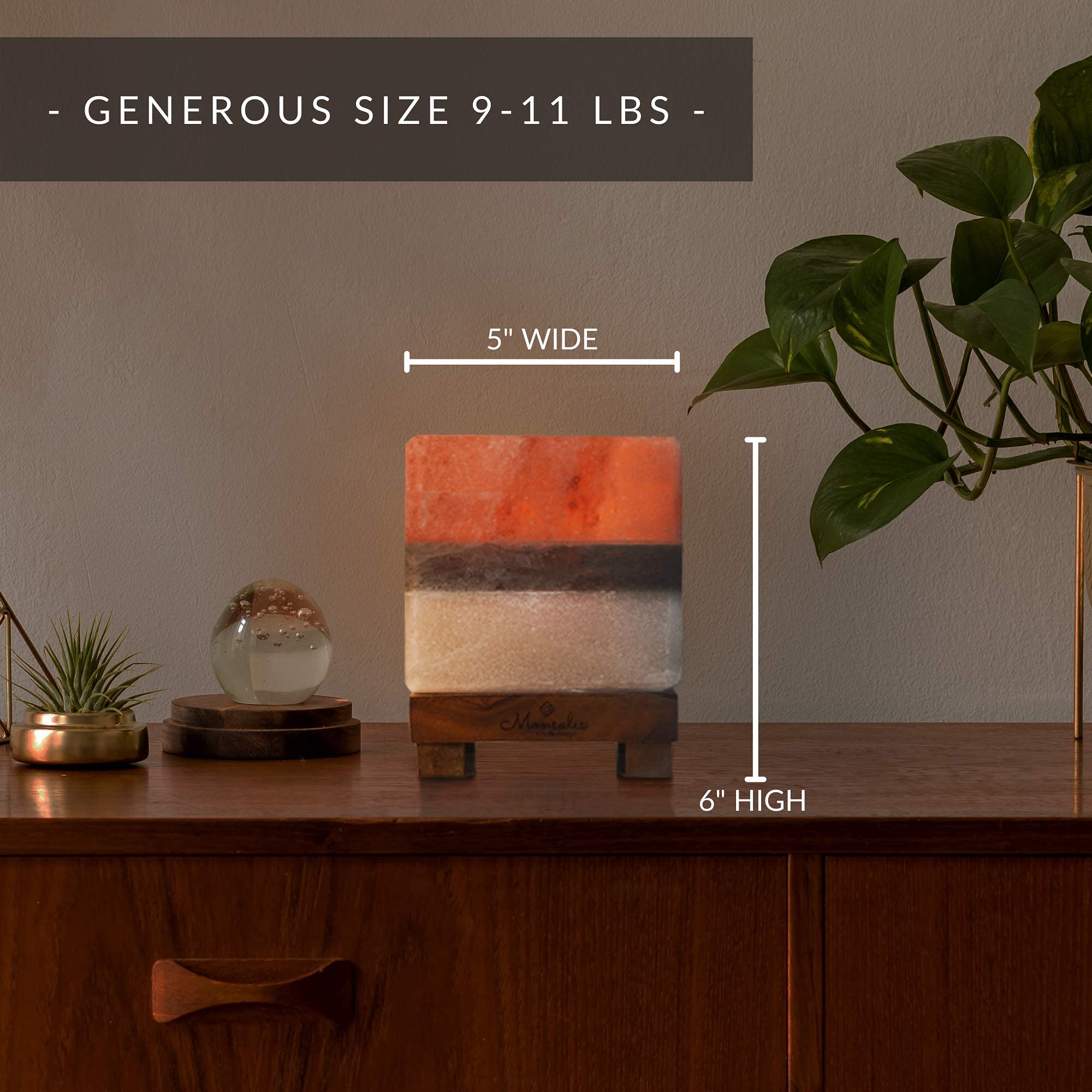 Monsalis Dual Illumination Salt Rock Lamp - Modern Square Pink White And Grey Design Of Salt Lamps With Dimmer, Adjustable Glow.