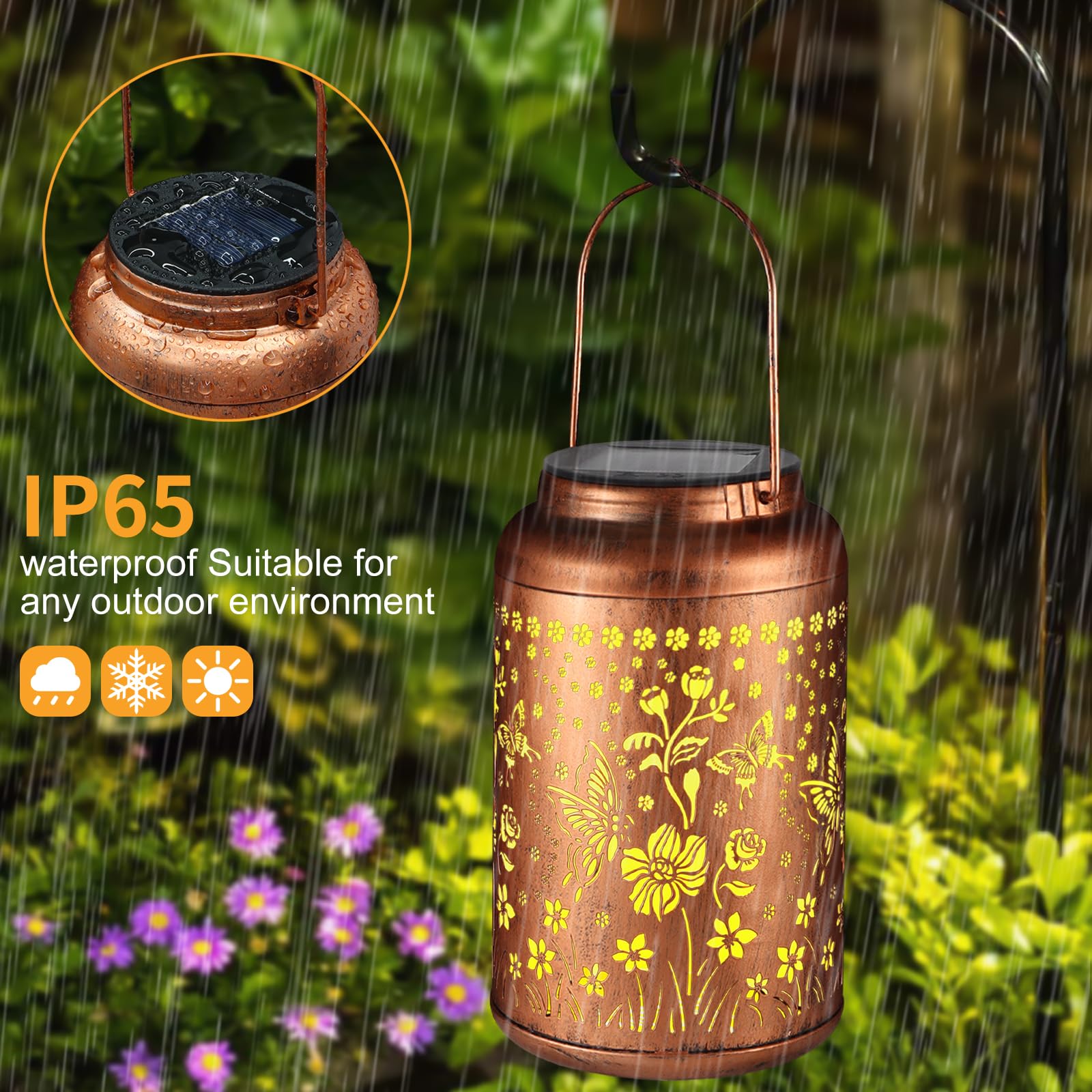 2 Pack Solar Lanterns Outdoor Waterproof  Butterflies Garden Decor Gifts For Women Mom Grandma Hanging Solar Lights Metal Decoration Outside For Yard  Patio