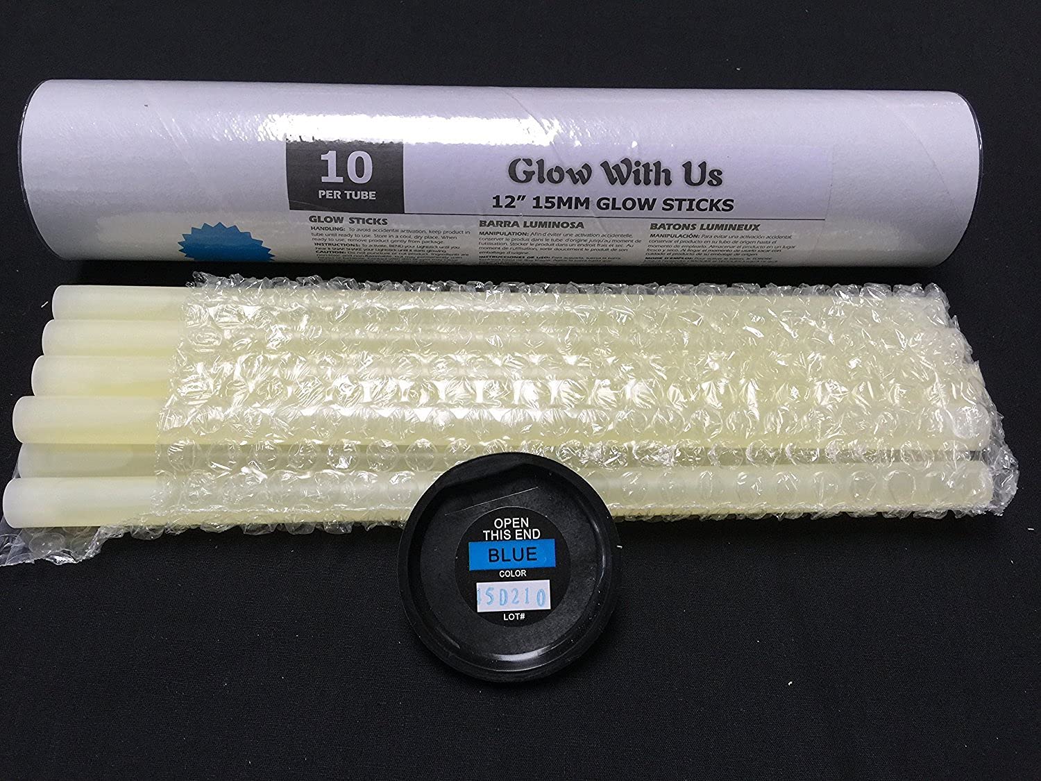 Glow Sticks Bulk Wholesale, 10 12    15mm Dia. Blue Industrial Grade Jumbo Light Sticks, Bright Color, Glow 14 Hrs, Safety Glow