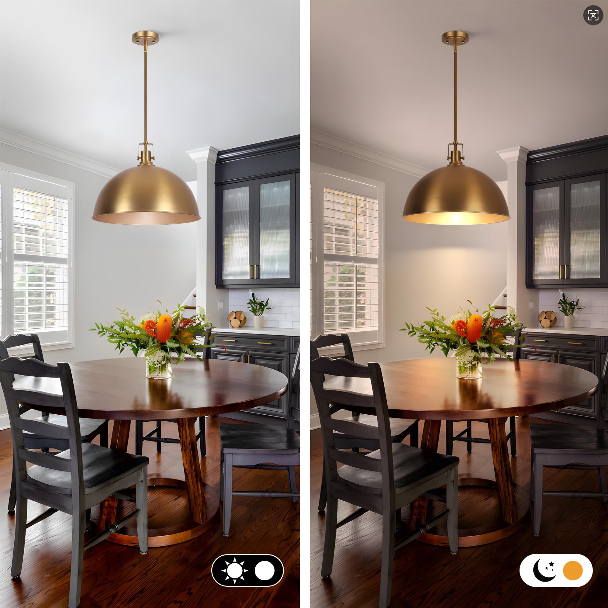 LamQee 18" Brushed Gold Pendant Light, Modern Dome Chandelier for Kitchen, Dining, Bar, Hallway - Model JK5023JIN