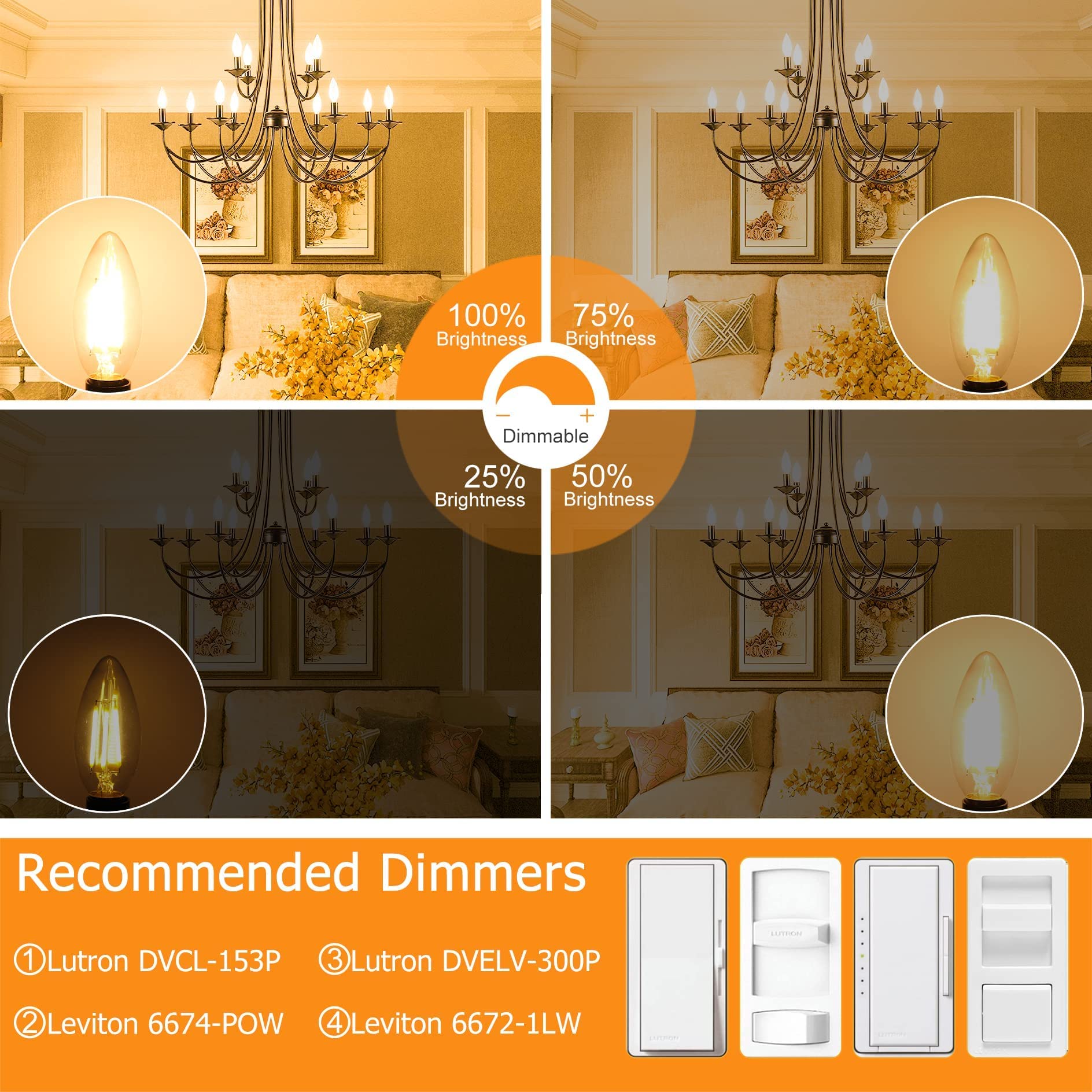 Cotanic E12 Dimmable Led Light Bulbs 3000K Soft White, 60W Equivalent, 6 Pack, Clear