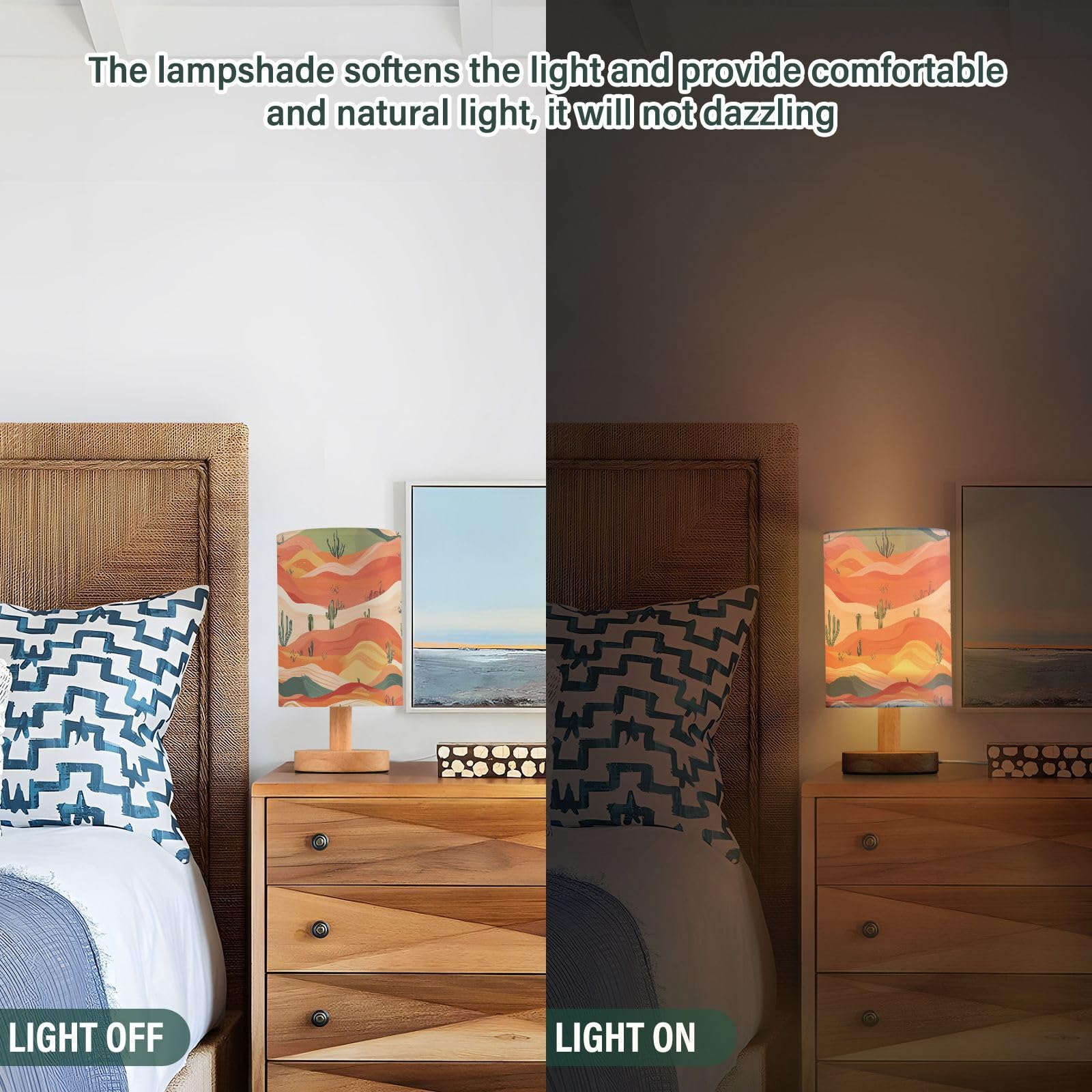 Oarencol Bedside Table Lamp Western Desert Cacti Nightstand Lamp With Wood Desk Lamps For Bedroom Living Room Nursery Office Hom