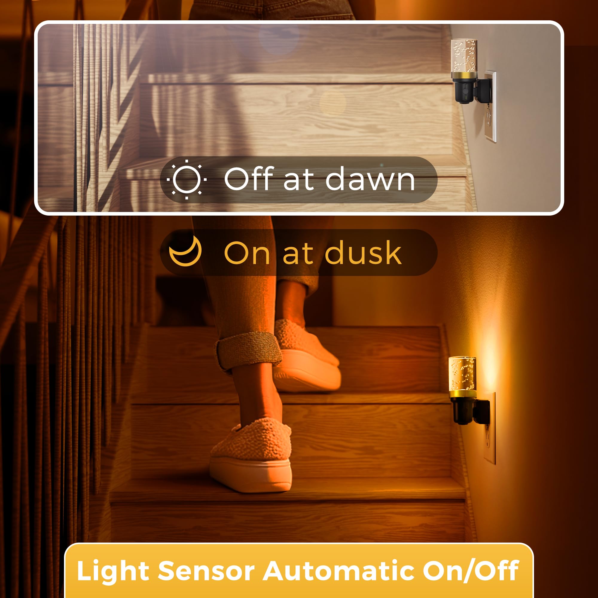 L Lohas Led Night Light, Dimmable Night Lights Plug Into Wall, Automatic Night Lights Plug In With Auto Light Sensor, 1800K Ambe