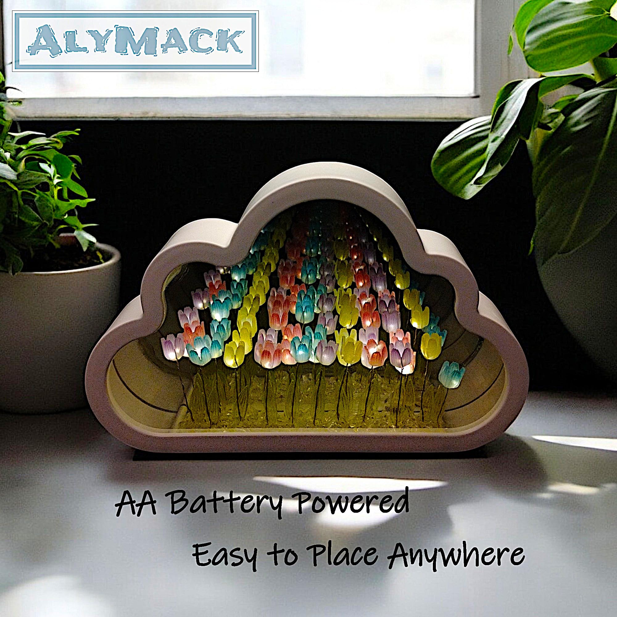 ALYMACK Tulip Lamp - Infinity Mirror Night Light, Battery Powered, Rainbow, Model AM2, Size AA, Plastic Material