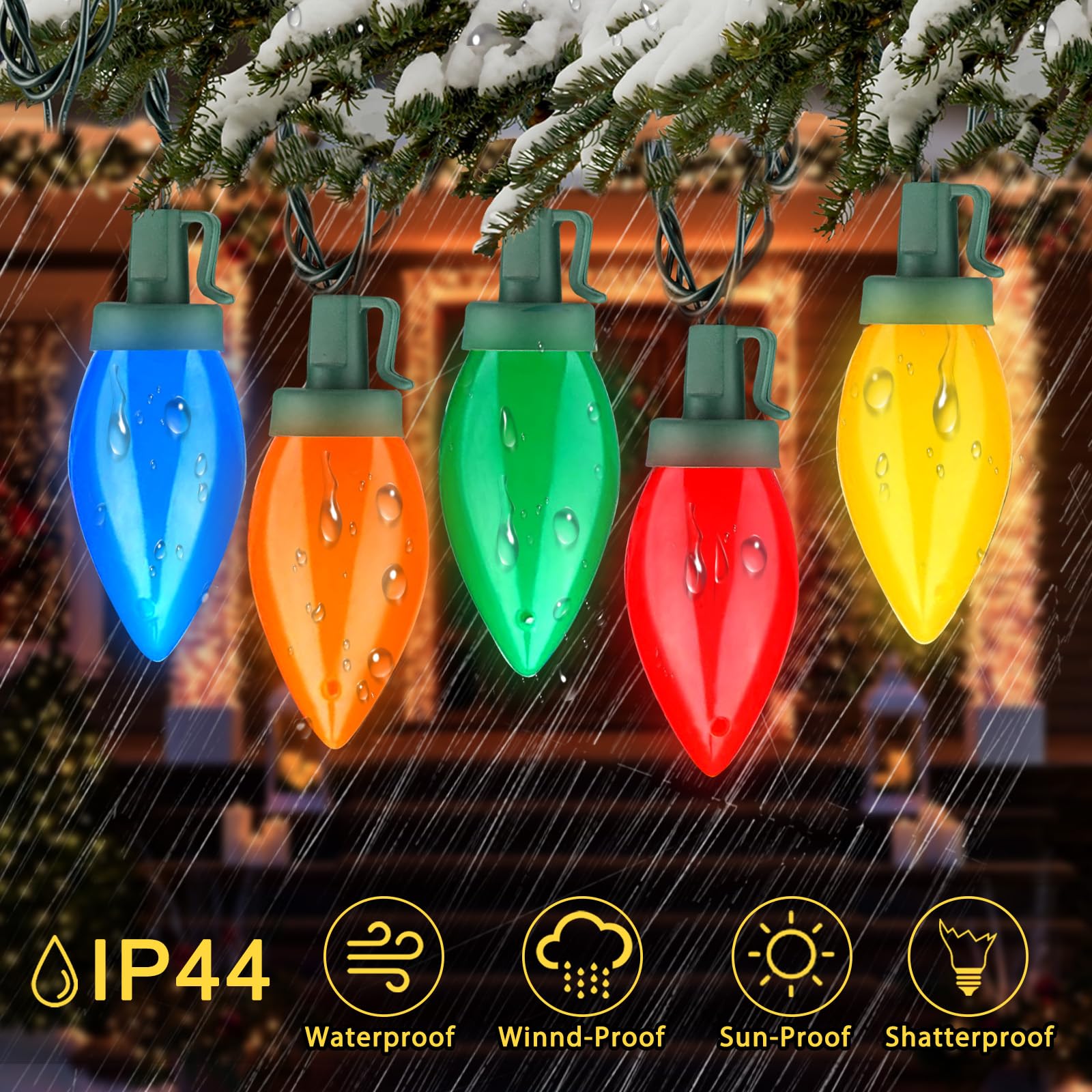 50 Led C9 Christmas Lights,26.5Ft C9 Christmas Lights Battery Operated C9 Christmas String Lights Timer 8 Lighting Modes For Indoor Outdoor Xmas Tree Garden Patio Party Christmas Decorations