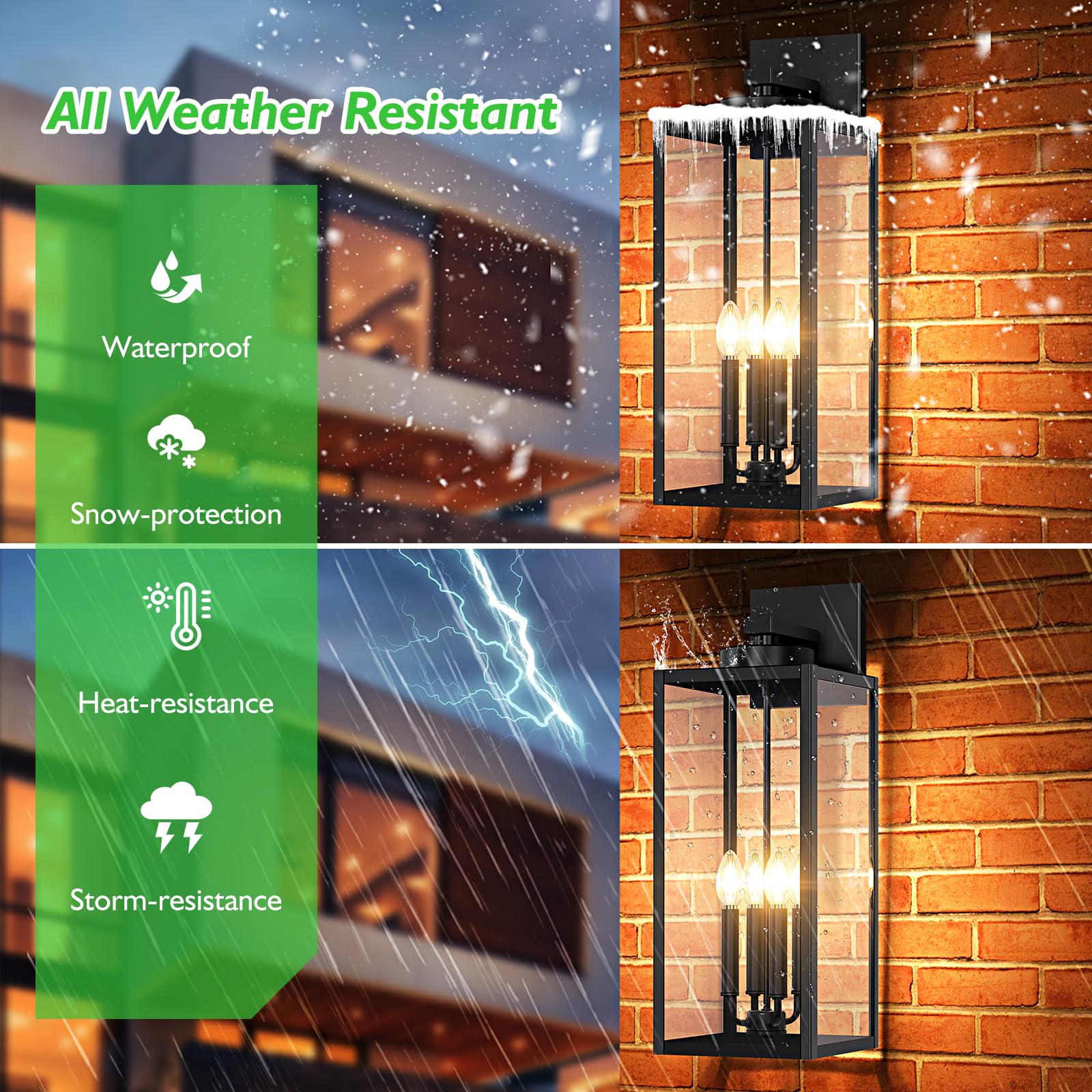 BesLowe Outdoor Wall Light Fixture, 23.9in Waterproof Porch Sconce, Black, Metal, Model 21128