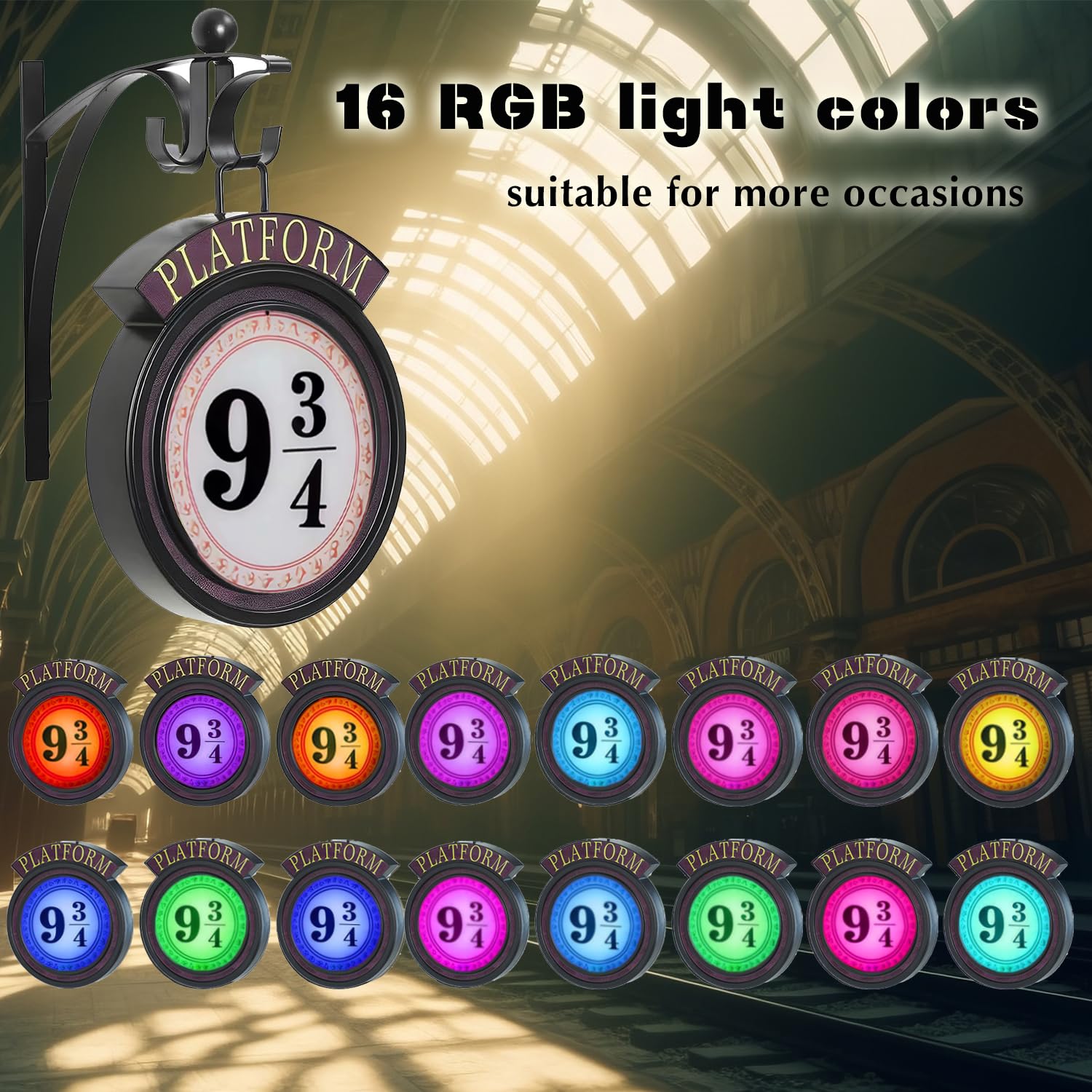 Platform Sign Christmas Decorations, Wireless Sconces, Rgb 16 Color Dimmable Night Light, Remote Control, Christmas Decor For Home Party Bedroom, Children‘S Day Birthday Gifts For Kid Movie Fan