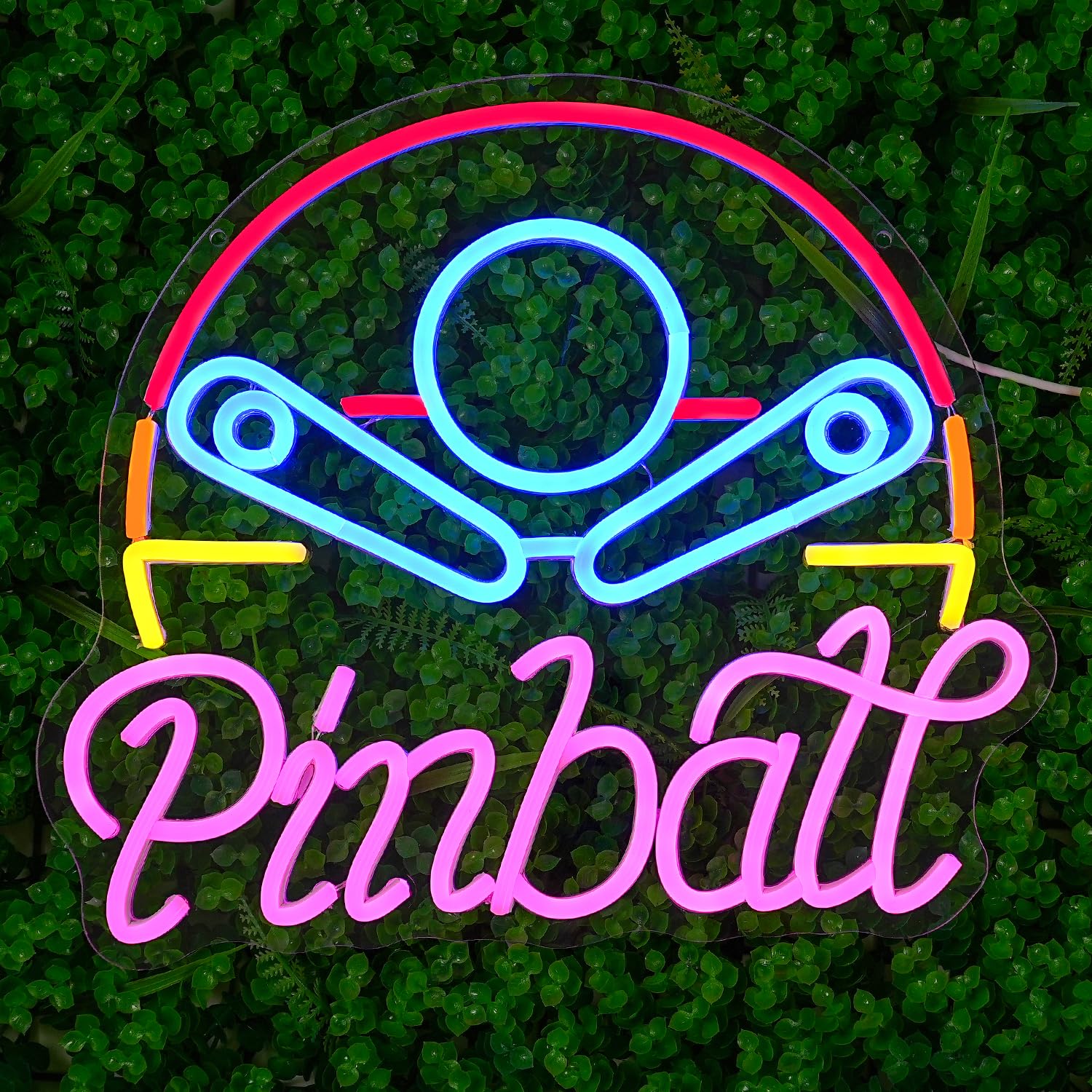 LULANMP Pinball Neon Sign - Colorful LED Acrylic Light for Game Room, 14.6inx12.9in, USB Powered