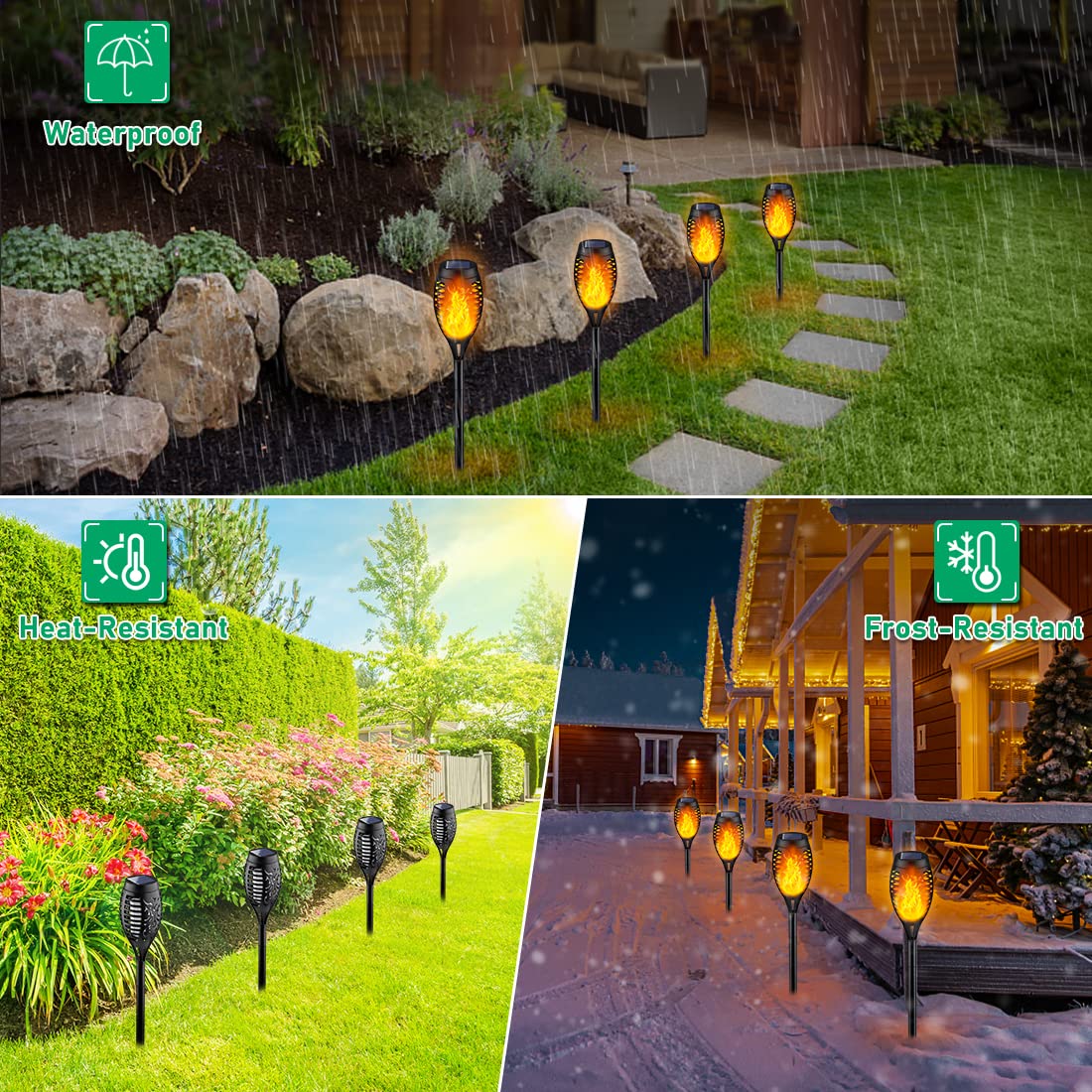 IkeeRuic Solar Torch Lights, Waterproof Outdoor Flame Lights, 6 Pack, Orange, for Garden Patio Pathway Decorations