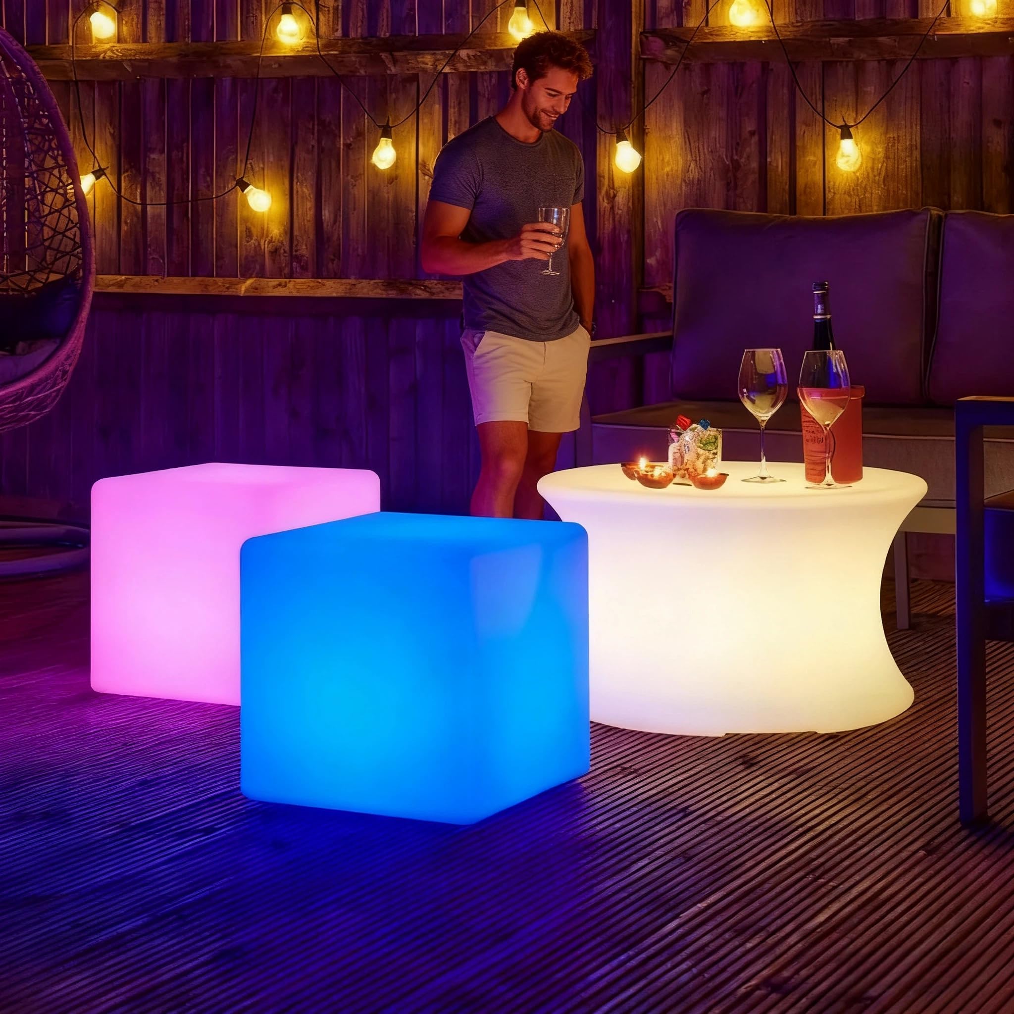 LOFTEK 16-inch LED Cube Light - Rechargeable RGB, IP65 Waterproof Acrylic, Remote Control, White for Home Outdoor Party Decor