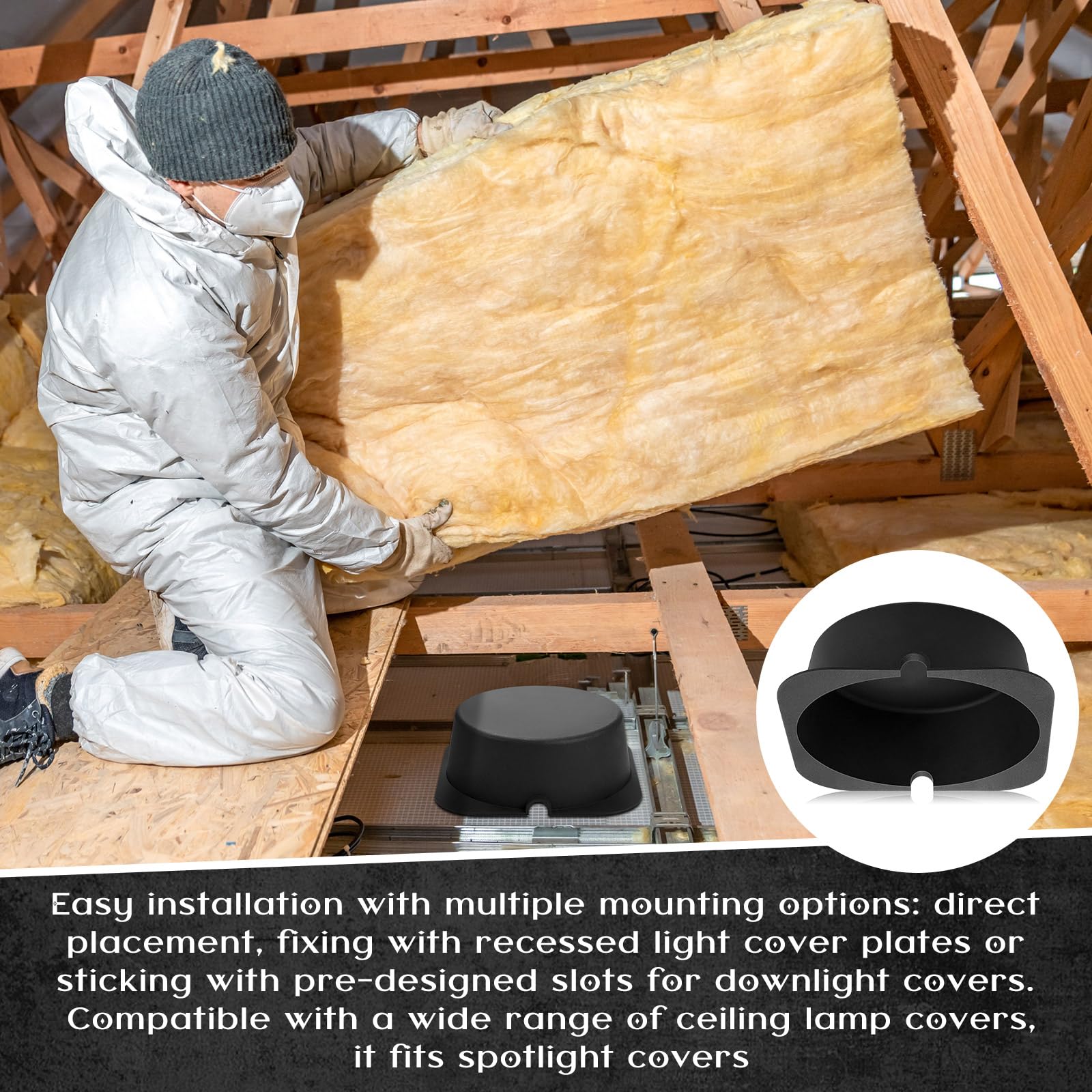 Tuanse 2 Pcs Recessed Light Cover For 6 Inch Lighting Fixtures 8.6 X 8.6 X 2.9 Inch Fire-Resistant And Energy-Saving Light Insulation Protect Cover For Attic (Black)