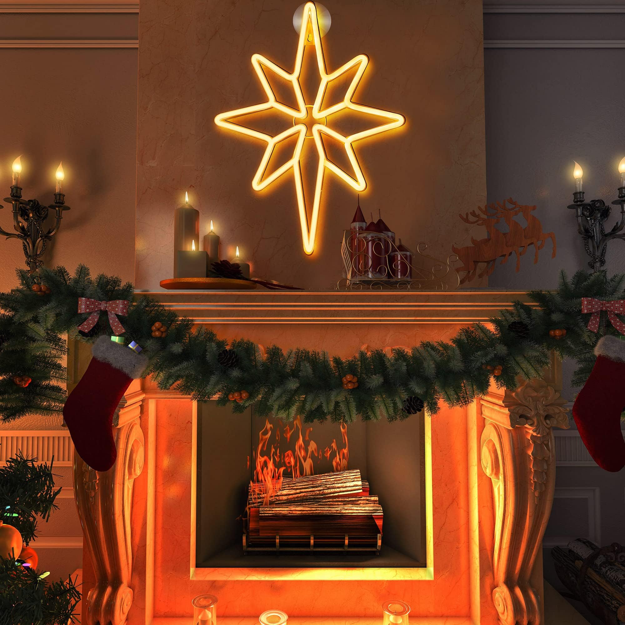 Enhon Bethlehem Star Window Light – 16 Inch USB/Battery Operated Acrylic Decor – Warm White, Christmas Neon for Indoor/Outdoor Use