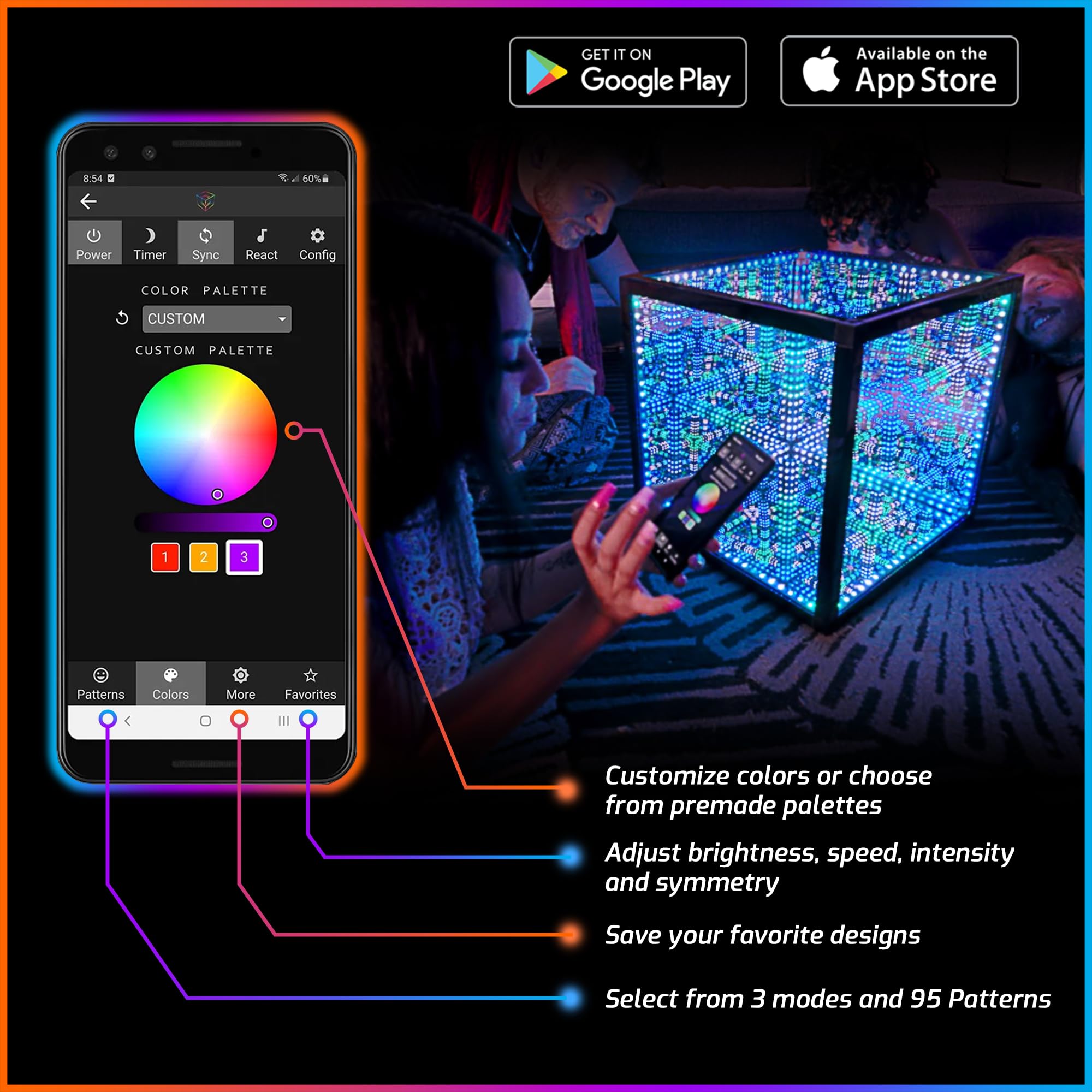 The Hyperspace Lighting Company Hypercube Infinity Cube Led Light - 10-Inch Sound Reactive Table Desktop Lamp - Cool & Creative Rgb Multicolor Decorative Mirror Art Desk Night Light