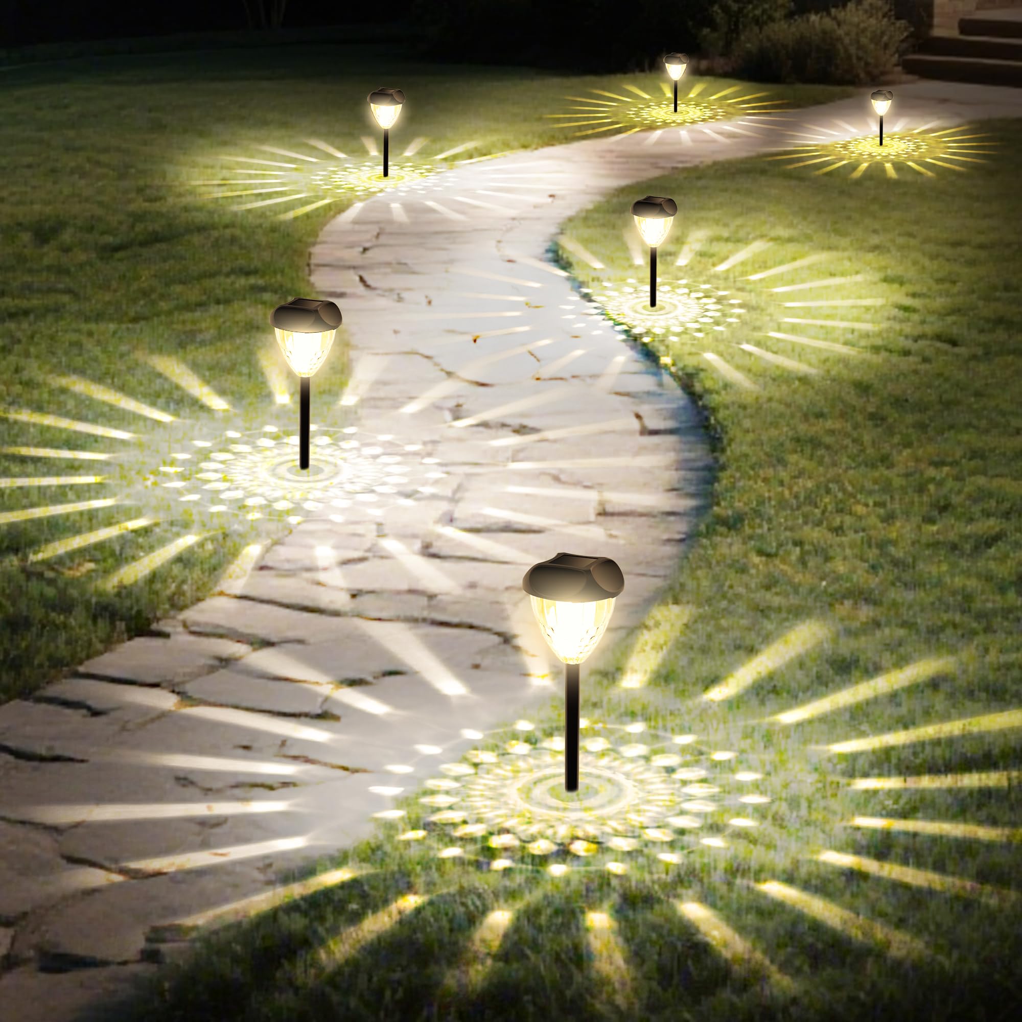 Ensenior 12-Pack Solar Lights Outdoor, 14.17 Auto ON/Off 3000K LED Solar Garden Lights for Pathway, Yard, Patio, Walkway, Plante
