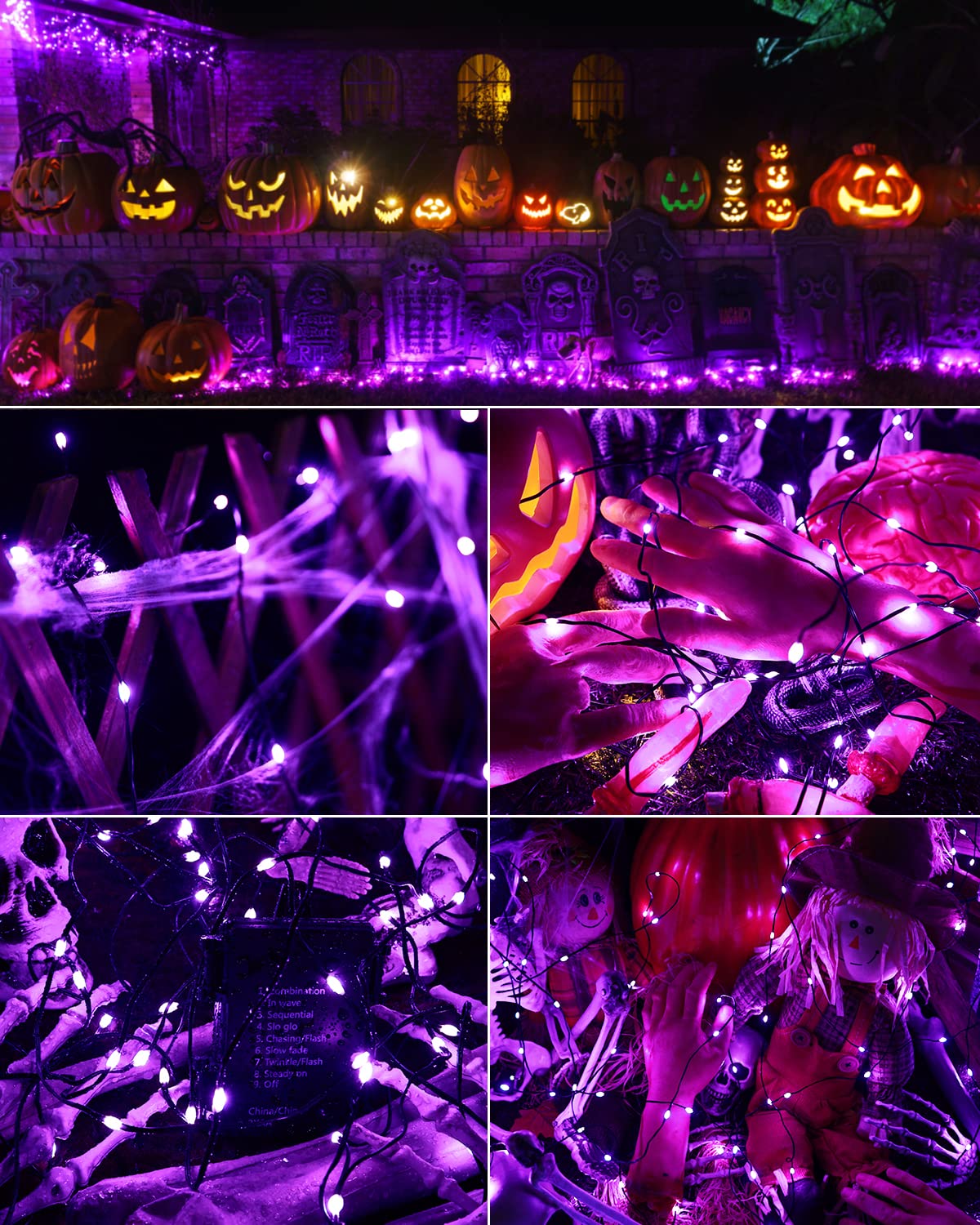 Brizled Purple Halloween Lights, 2 Pack 17.38Ft 50 Led Battery Powered Halloween String Lights With Timer, 8 Modes Halloween Fai