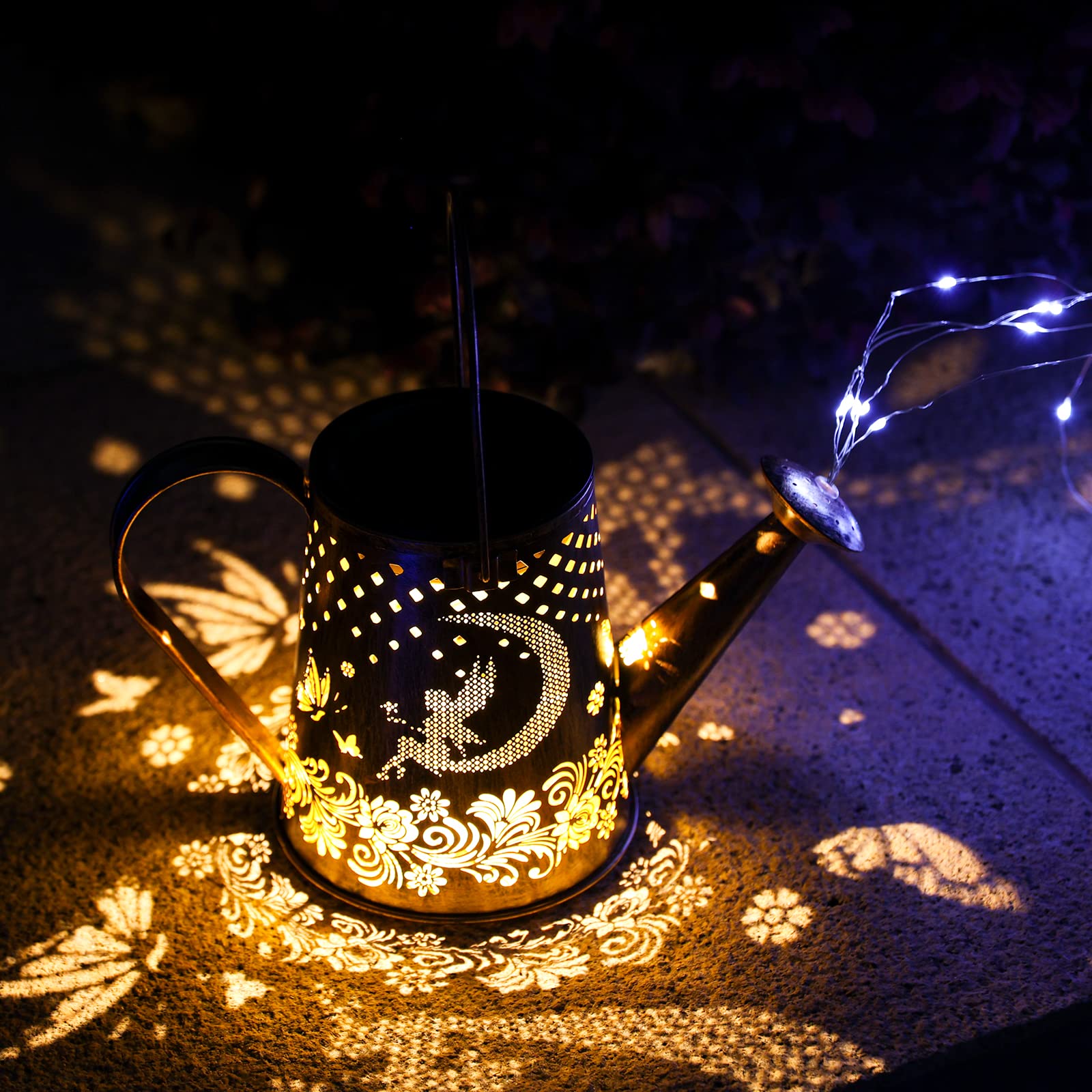 YJFWAL Solar Watering Can with Lights, Metal, Cool White, Butterfly-1pack, Unique Gifts for Mom and Grandma