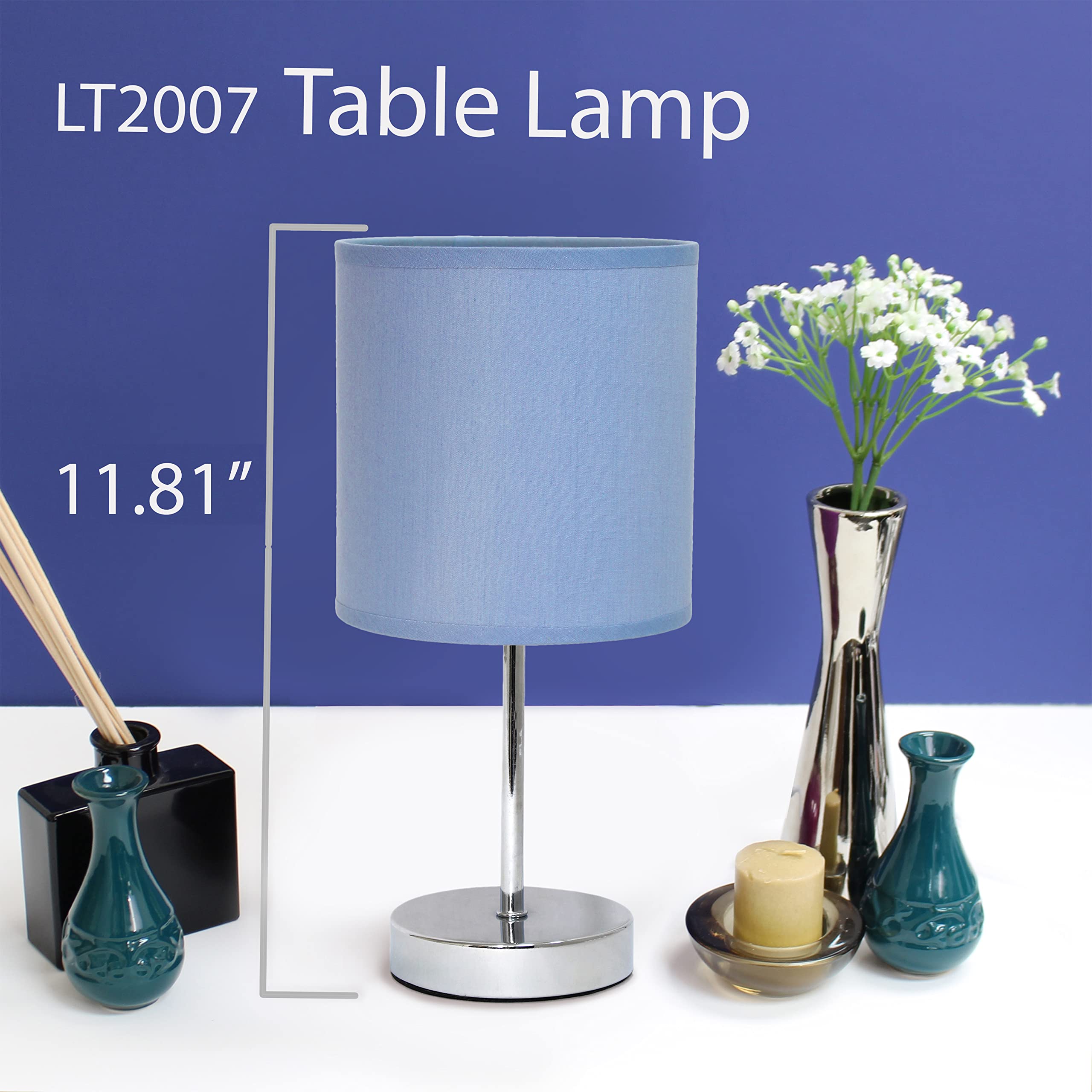 Simple Designs Lt2007-Prp-2Pk Chrome Mini Basic Table Lamp With Fabric Shade 2 Pack Set, Periwinkle Purple