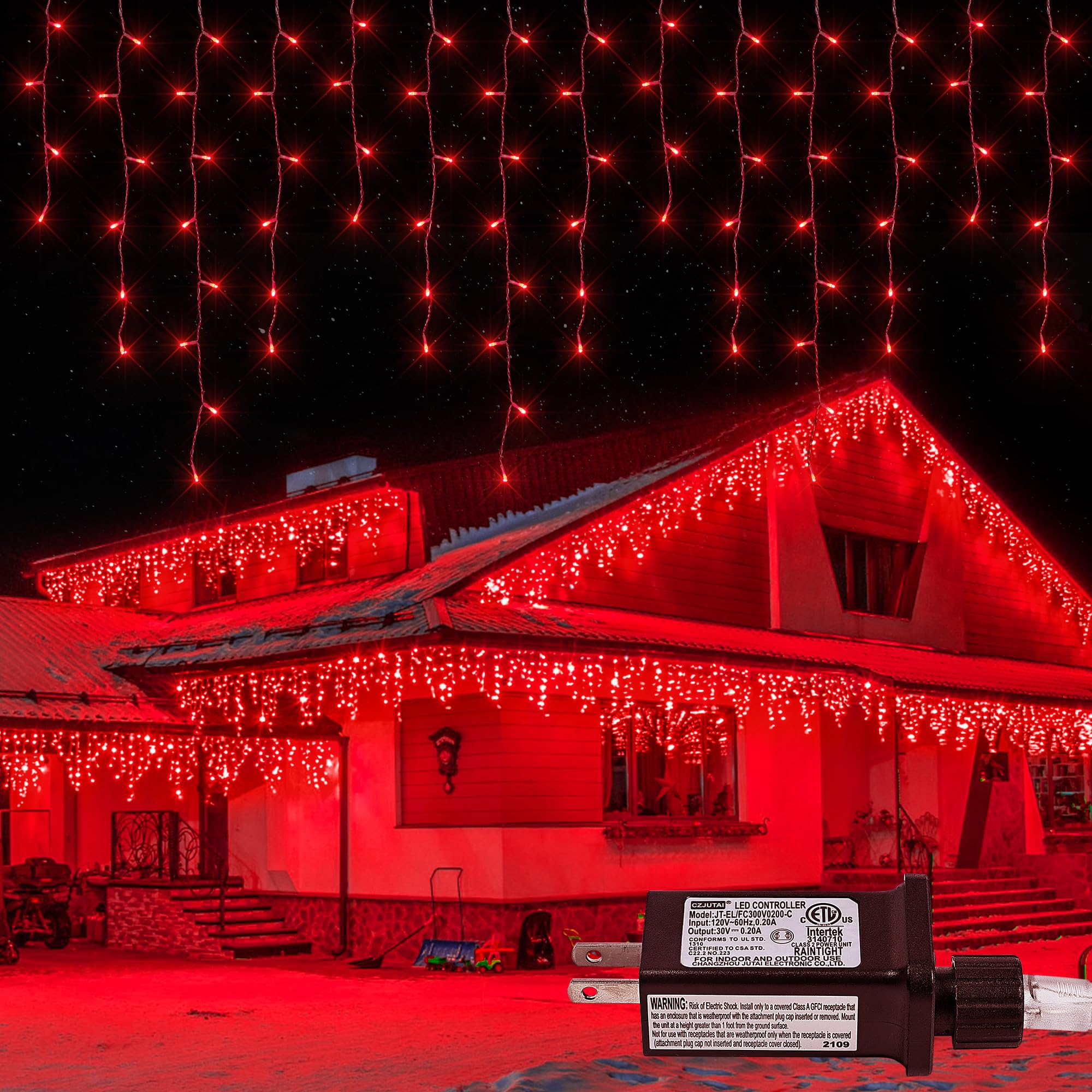 oopswow Christmas Lights Outdoor Icicle Lights 300LED 33FT 8 Modes  Connectable Hanging Fairy String Lights with 30V Plug in for Valentine Wedding Party Eave Garden Wall Indoor Decor  Red